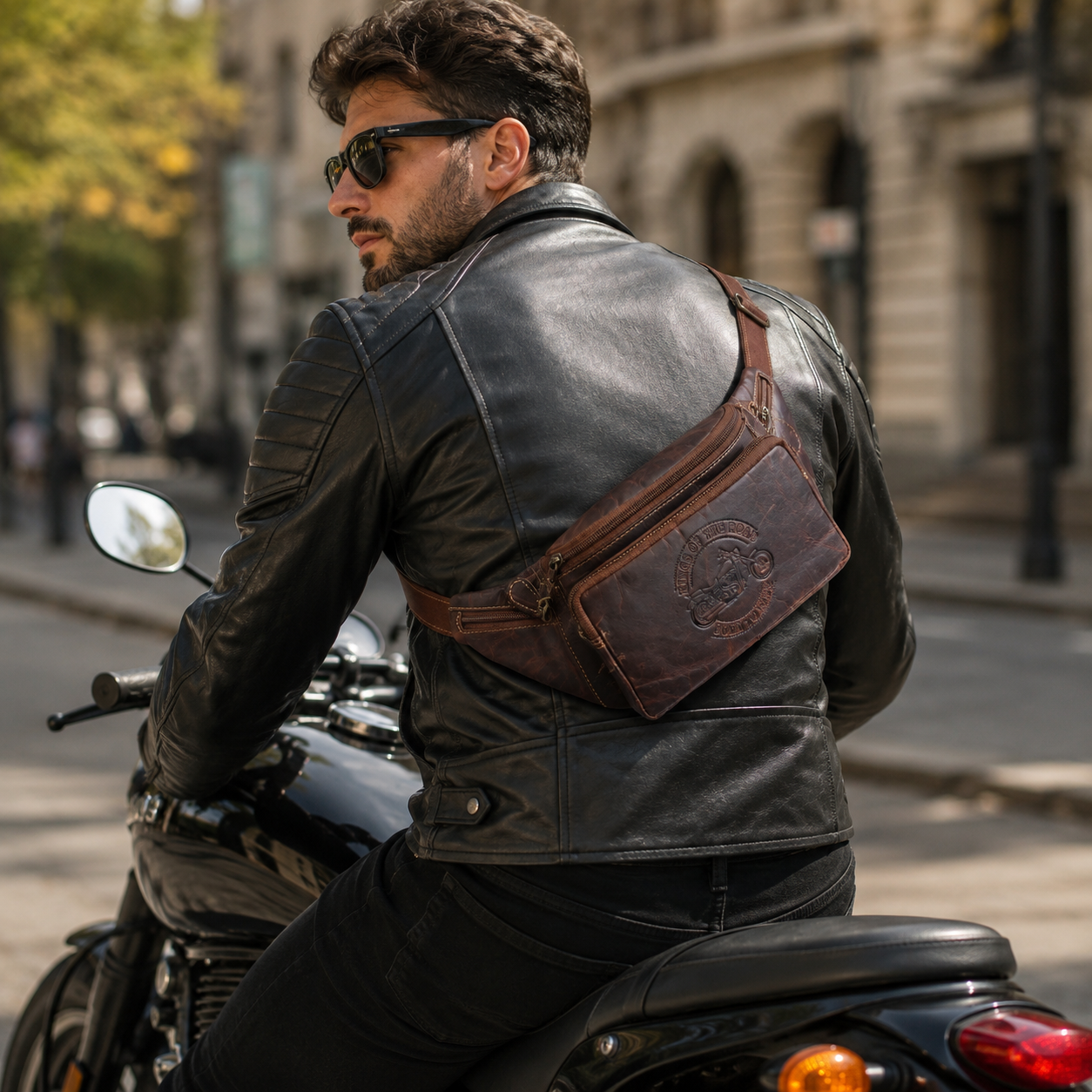 Genuine leather waist bag showcase