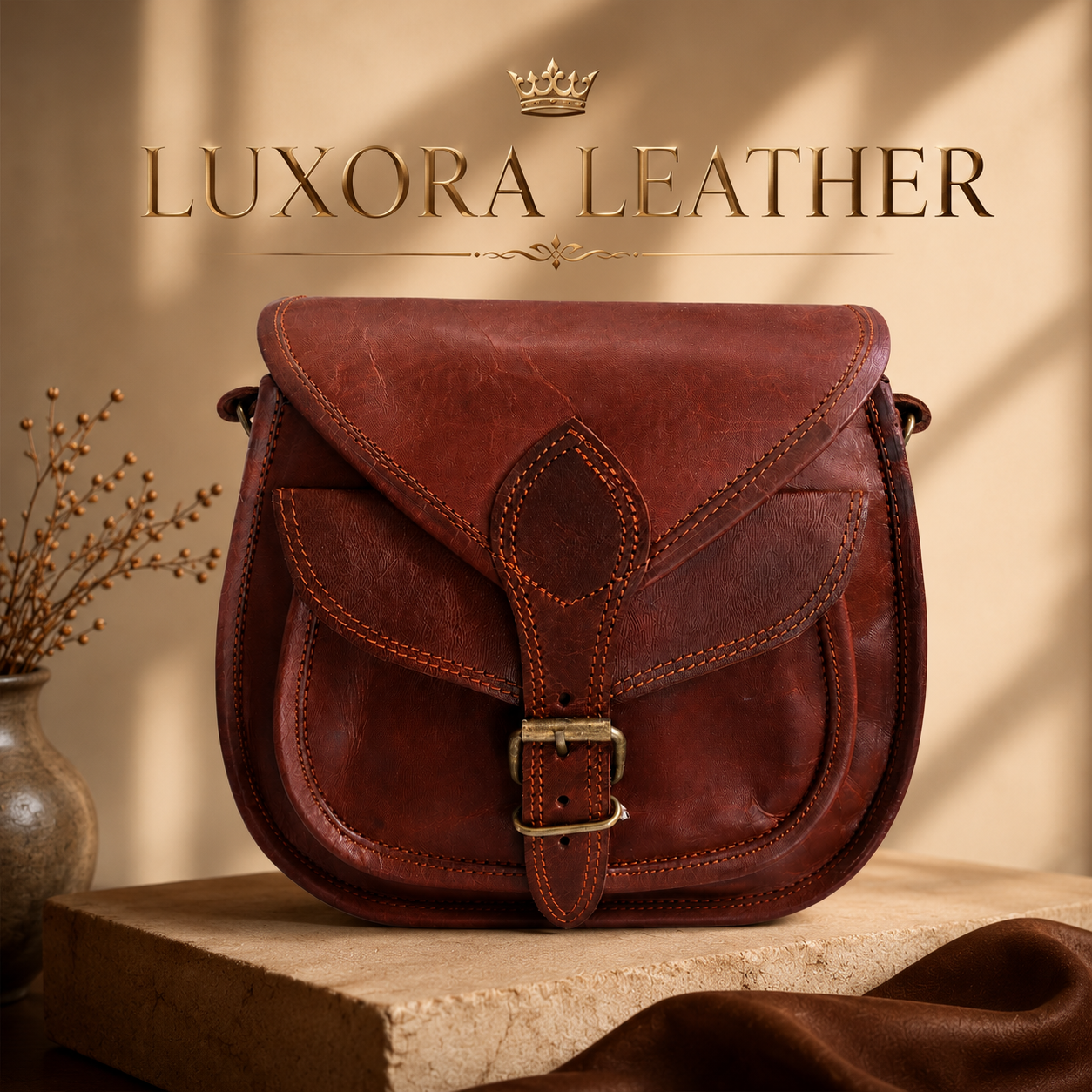 Women's genuine buffalo leather crossbody satchel bag
