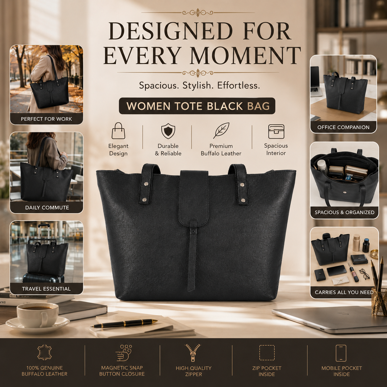 Luxora Leather tote bag features