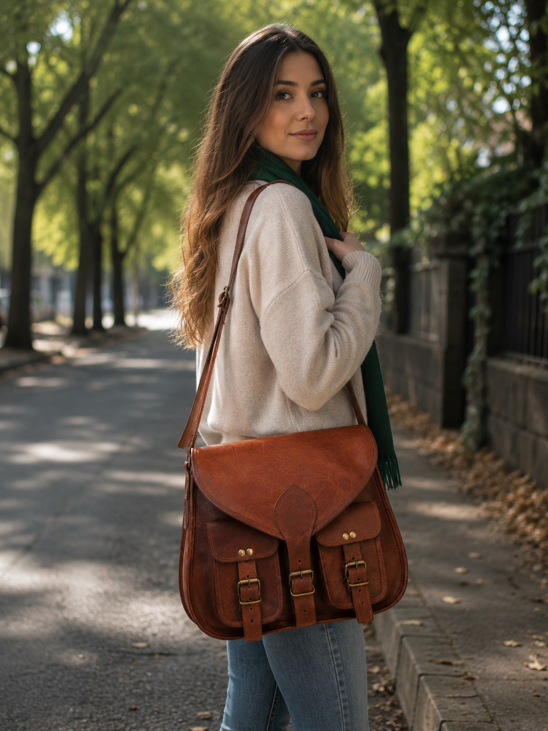 Leather crossbody bag features and design
