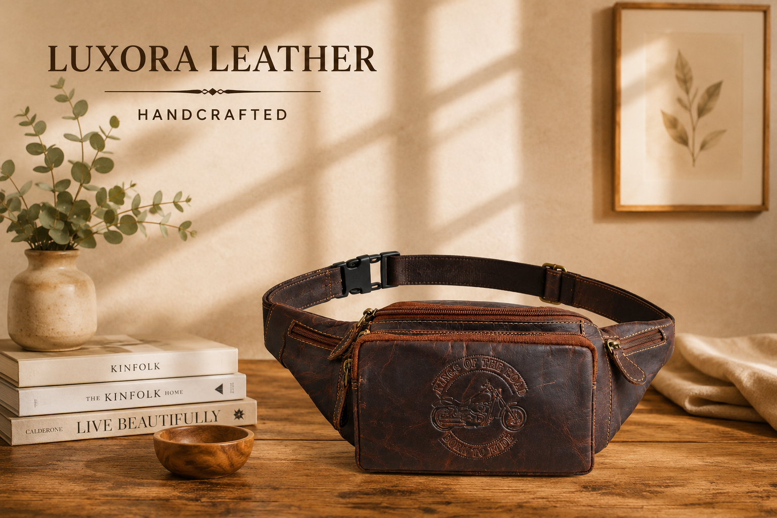 Genuine leather fanny pack lifestyle image