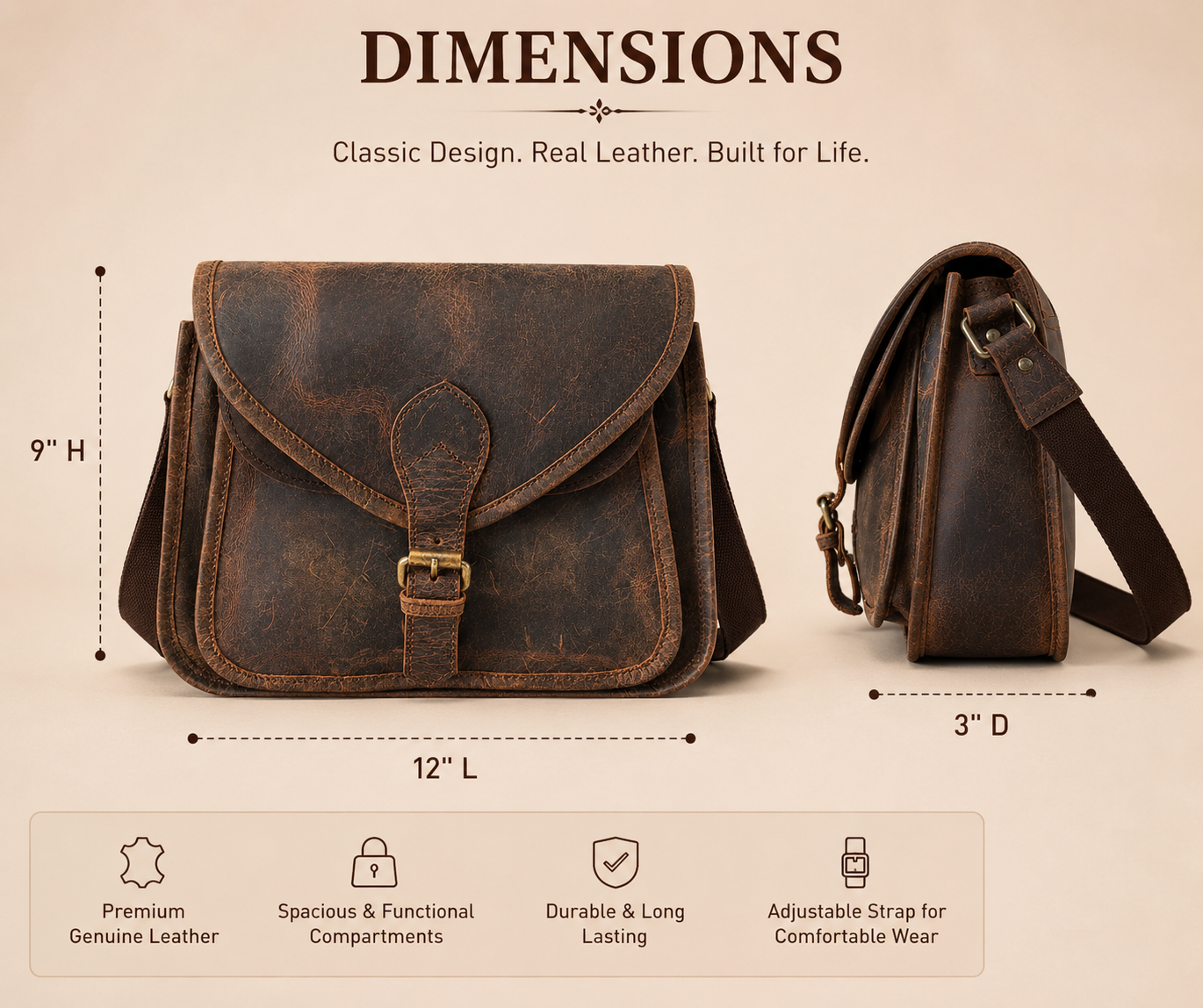 Buffalo leather crossbody bag lifestyle image