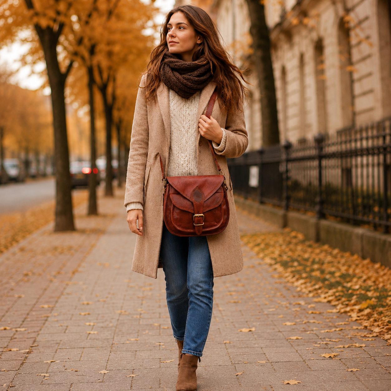 Women's genuine buffalo leather crossbody satchel bag