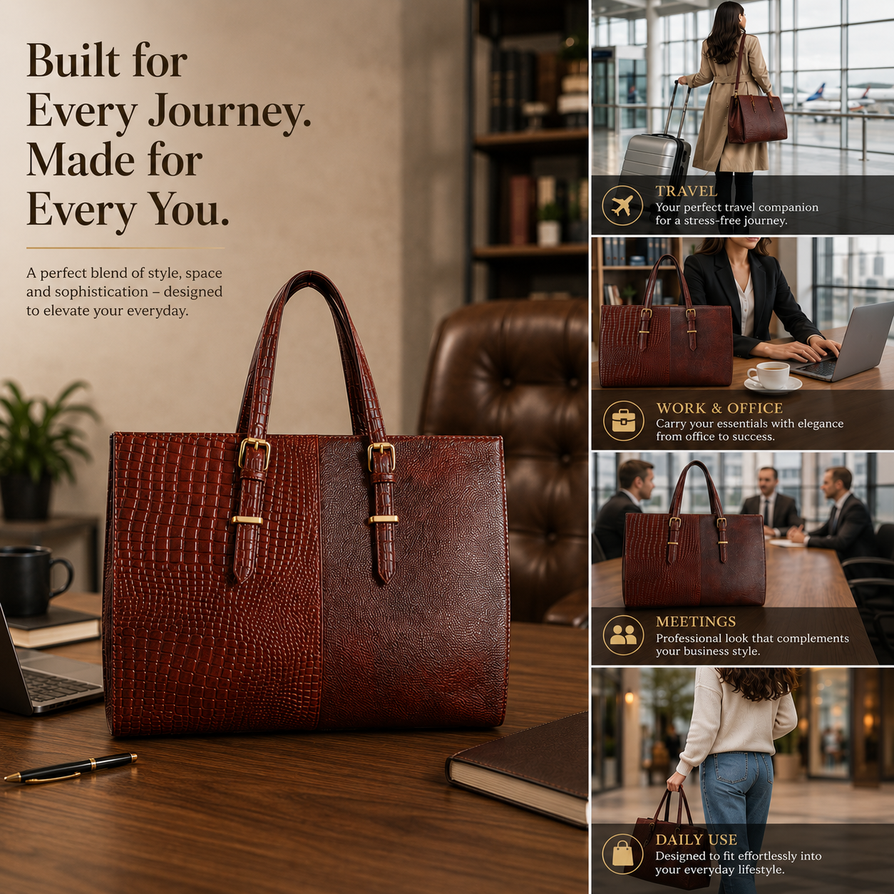 Leather tote bag details