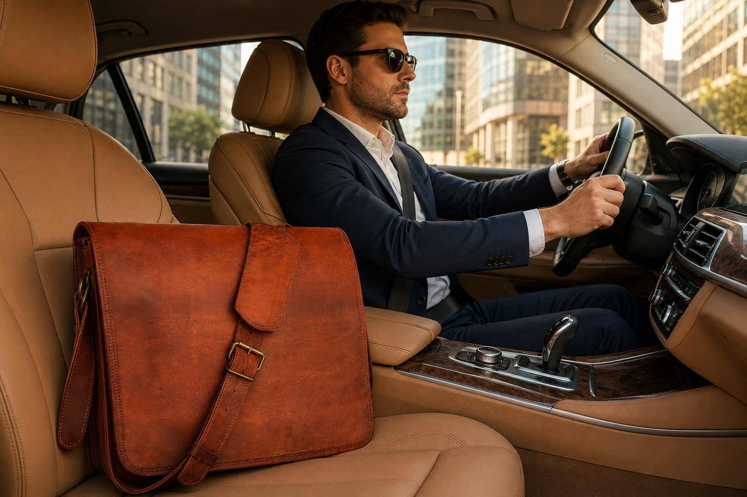 Leather messenger bag product view