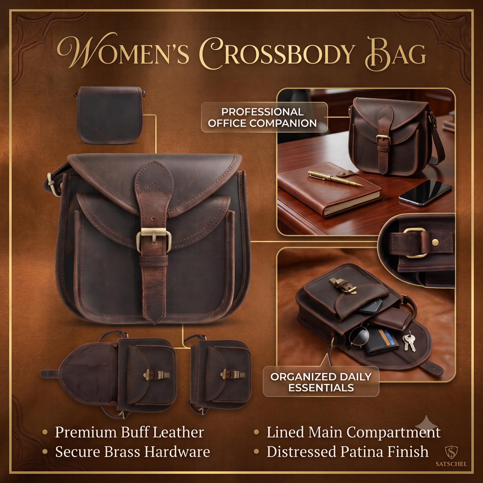 Women leather crossbody satchel image 3