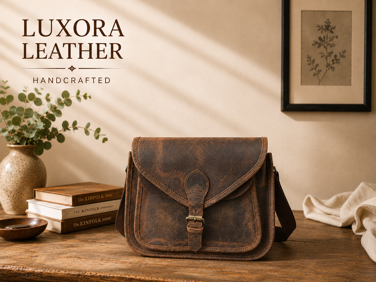 Vintage buffalo leather bag features