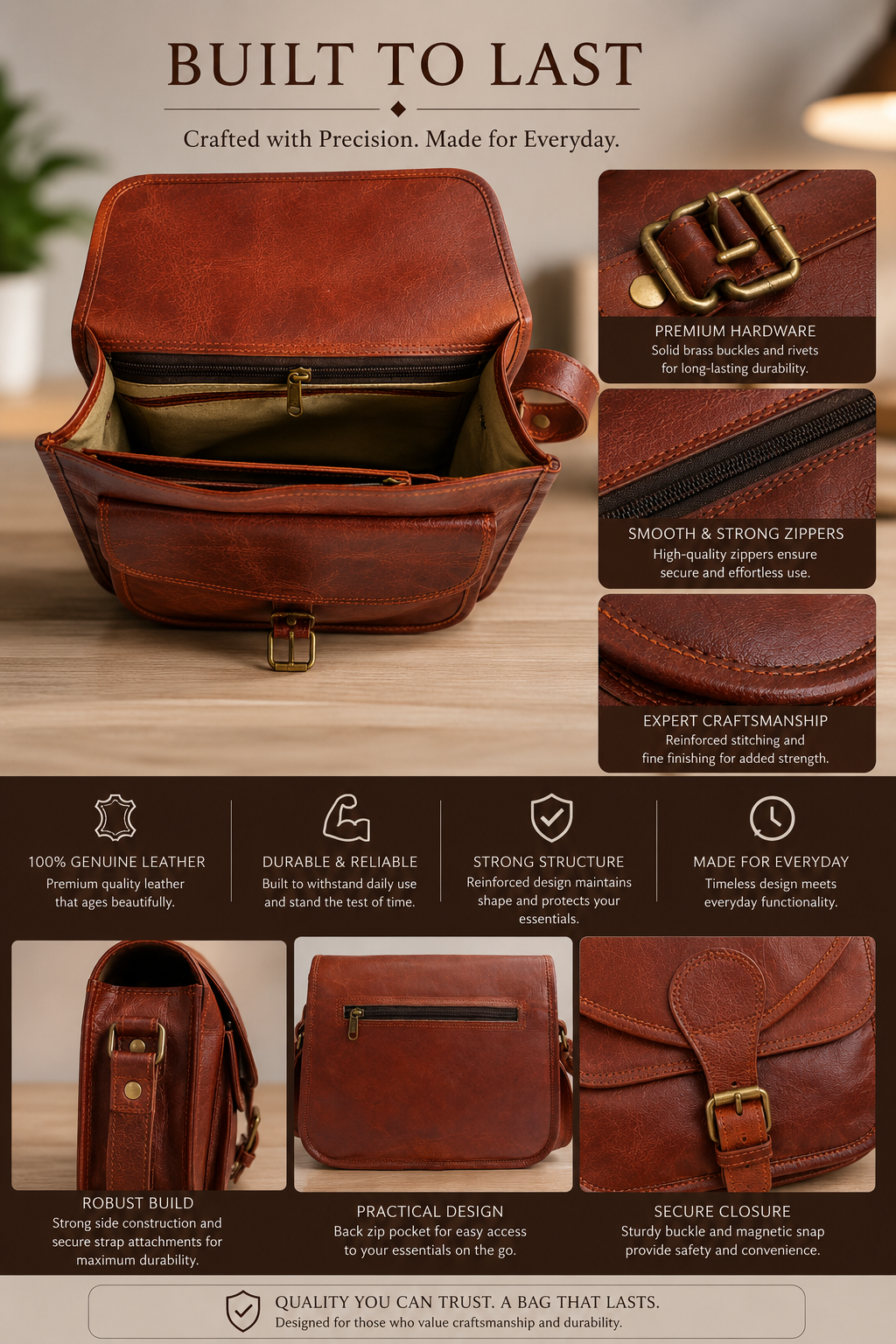 Crossbody bag lifestyle and details