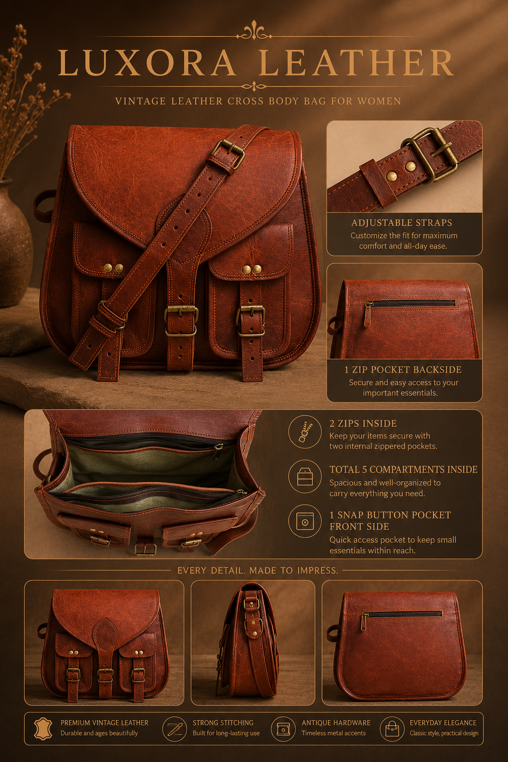 Leather crossbody bag product showcase