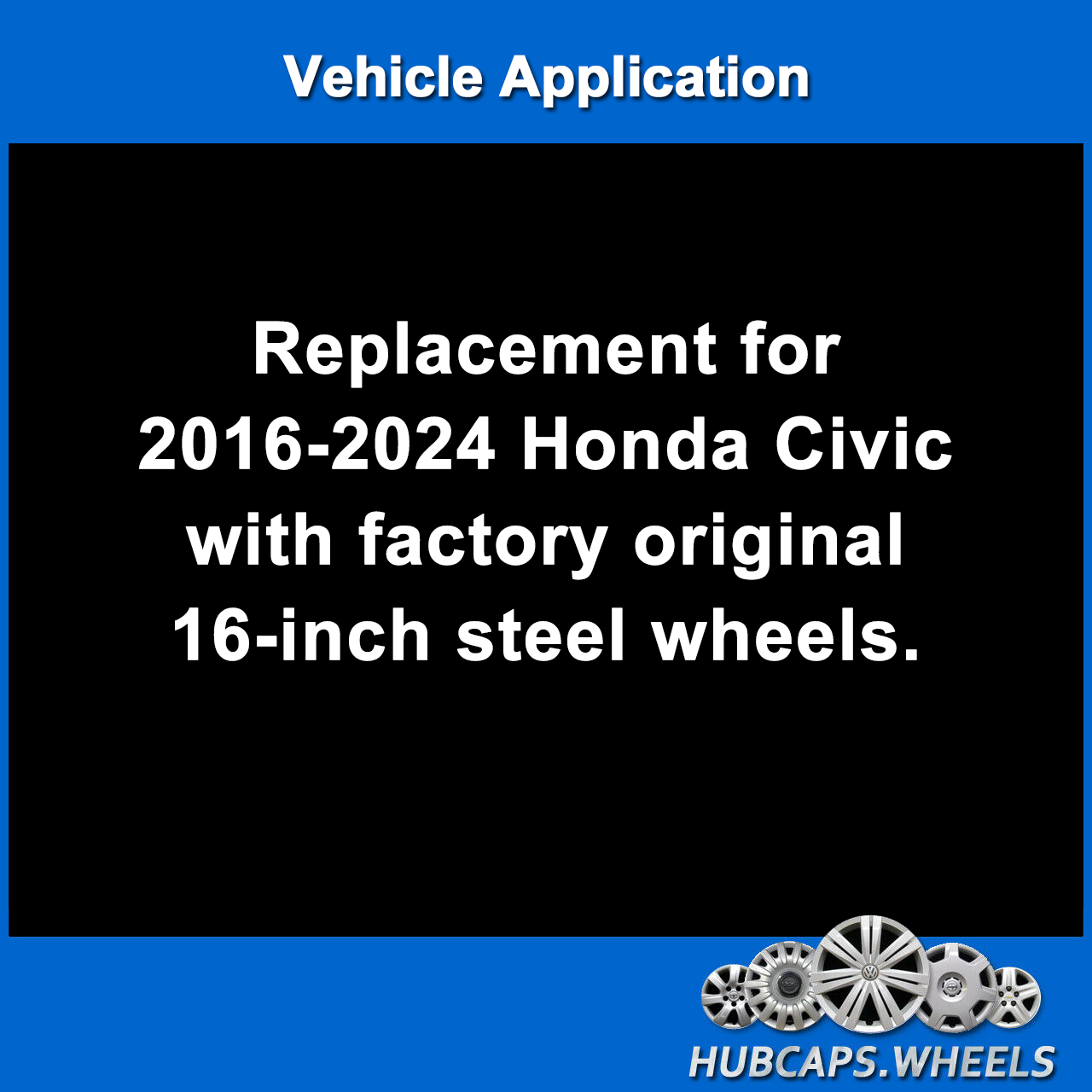 Hubcap Set for Honda Civic 2016-2024 Custom Gloss Black 16-inch 55099 - Picture 5 of 6