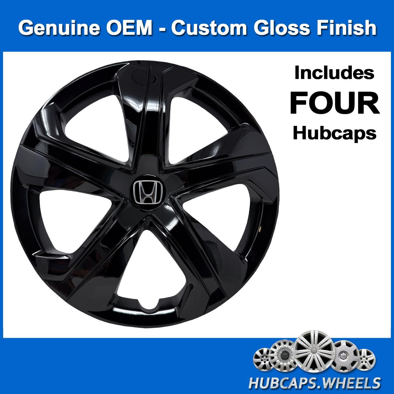 Hubcap Set for Honda Civic 2016-2024 Custom Gloss Black 16-inch 55099 - Picture 2 of 6