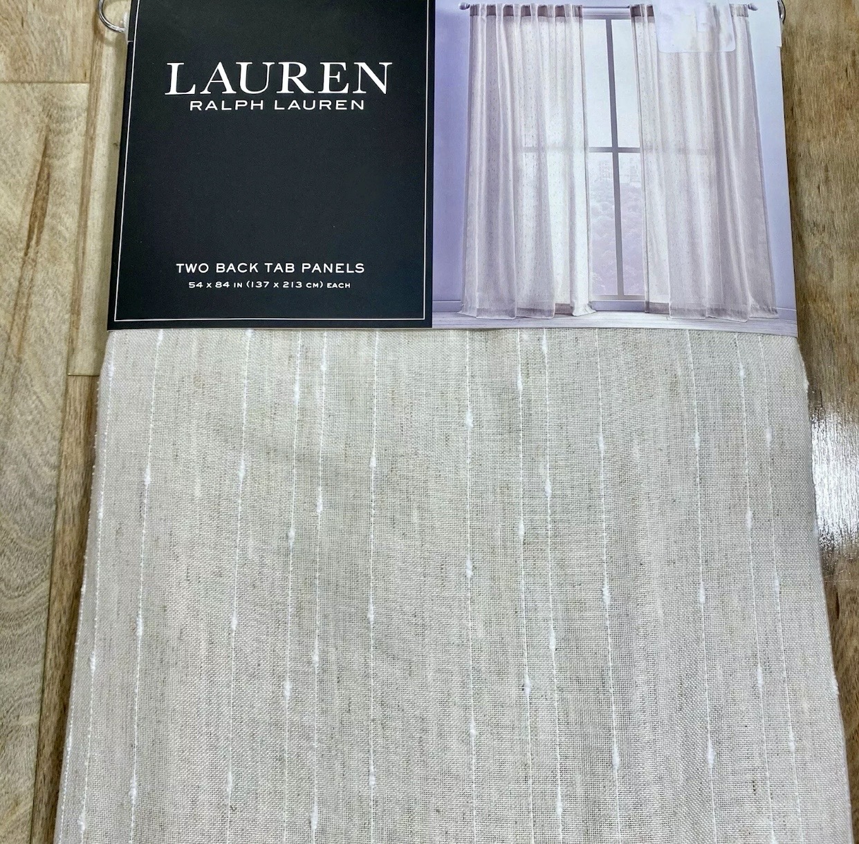 Ralph Lauren 54 x 84 Linen Marley Natural Beige Window Curtains Striped Stripes - Picture 8 of 10