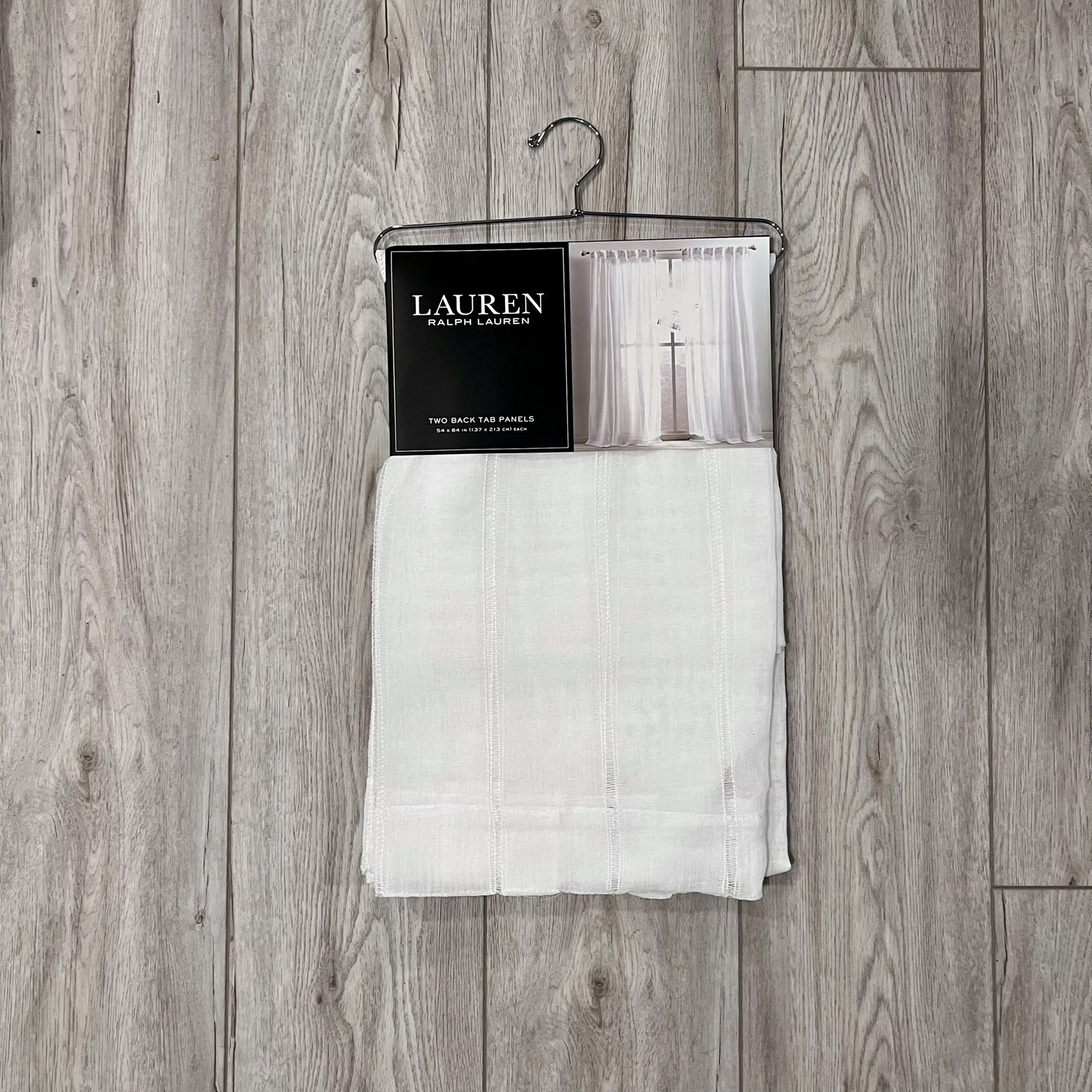 2 Panels - Ralph Lauren 54 x 84 in. Hamilton White Back Tab Curtains Striped - Picture 8 of 8