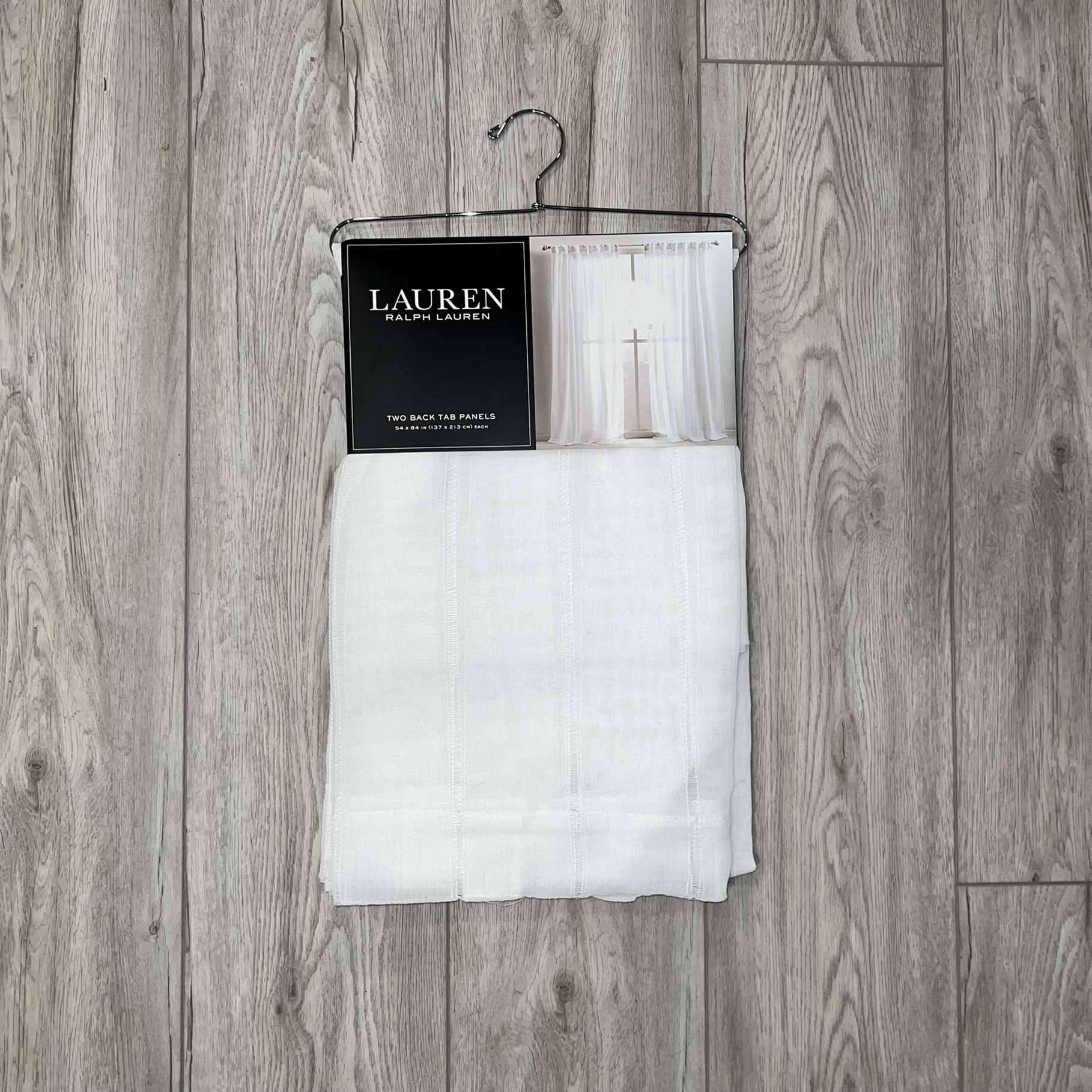2 Panels - Ralph Lauren 54 x 84 in. Hamilton White Back Tab Curtains Striped - Picture 1 of 8