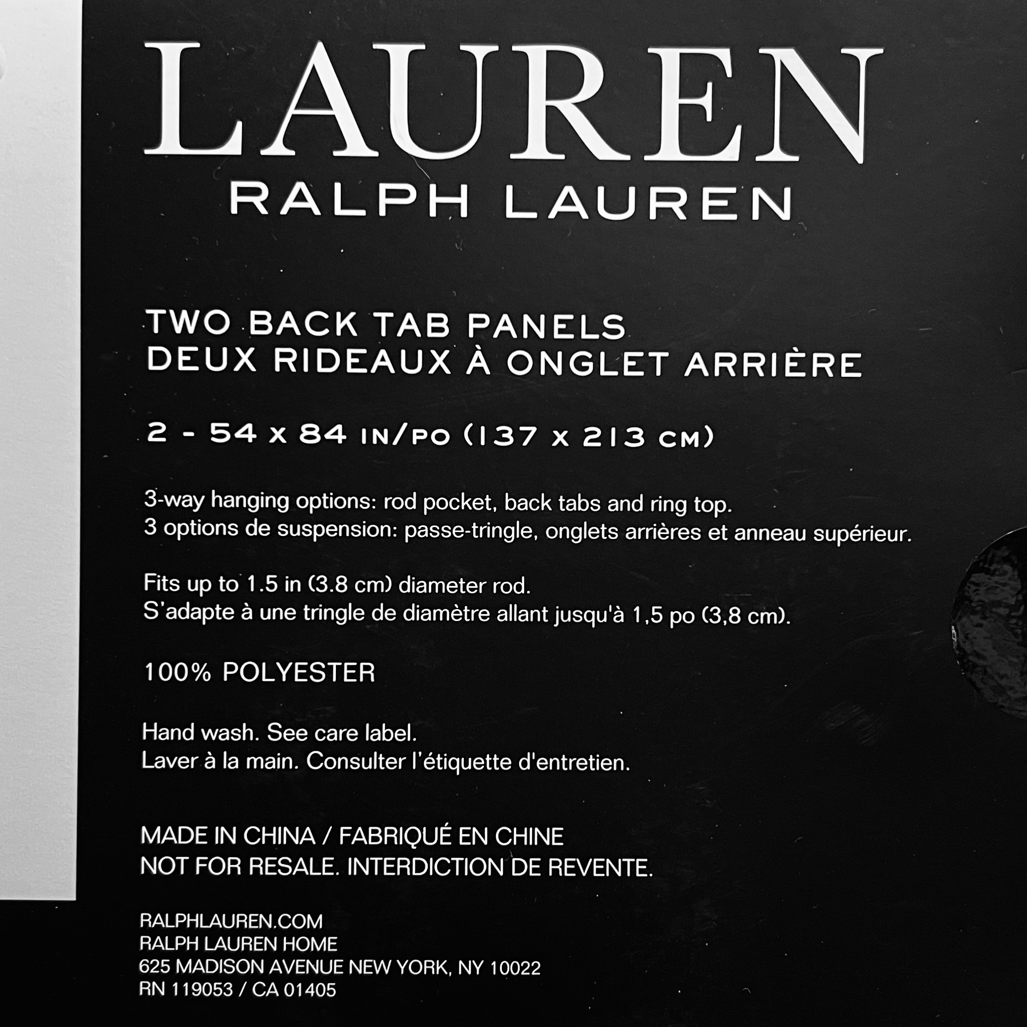 2 Panels - Ralph Lauren 54 x 84 in. Hamilton White Back Tab Curtains Striped - Picture 5 of 8