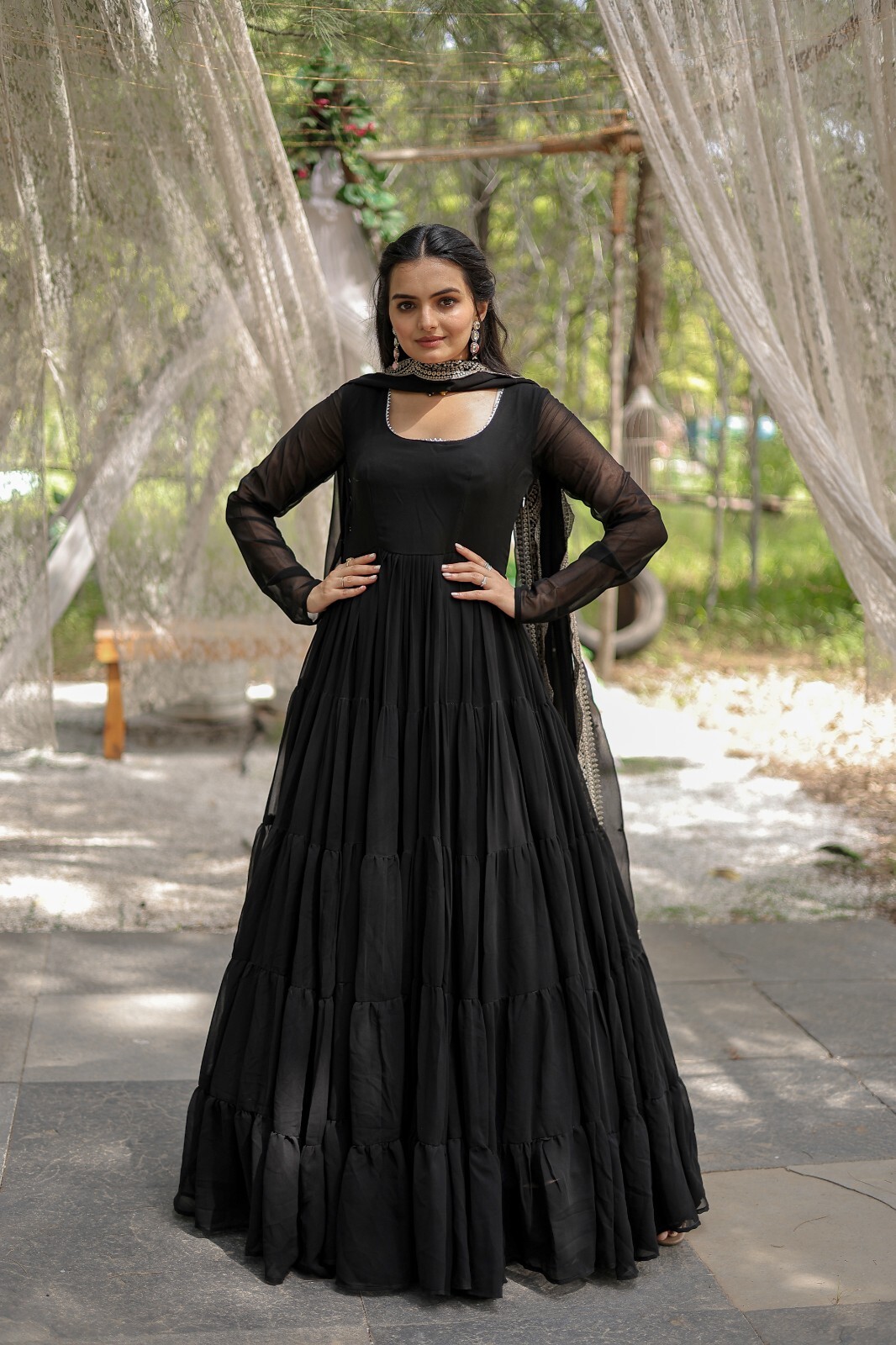 Bridal Gallery Damen Party Designer Kameez Salwar Plazzo Anarkali Schwarz