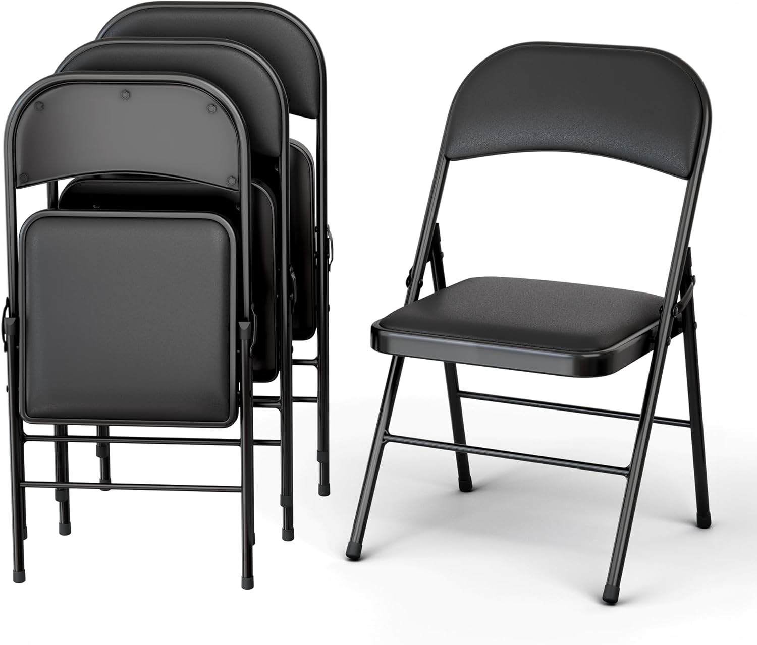 Leather Padded Folding Chair Sturdy Metal Foldable Seat for Home Office ...