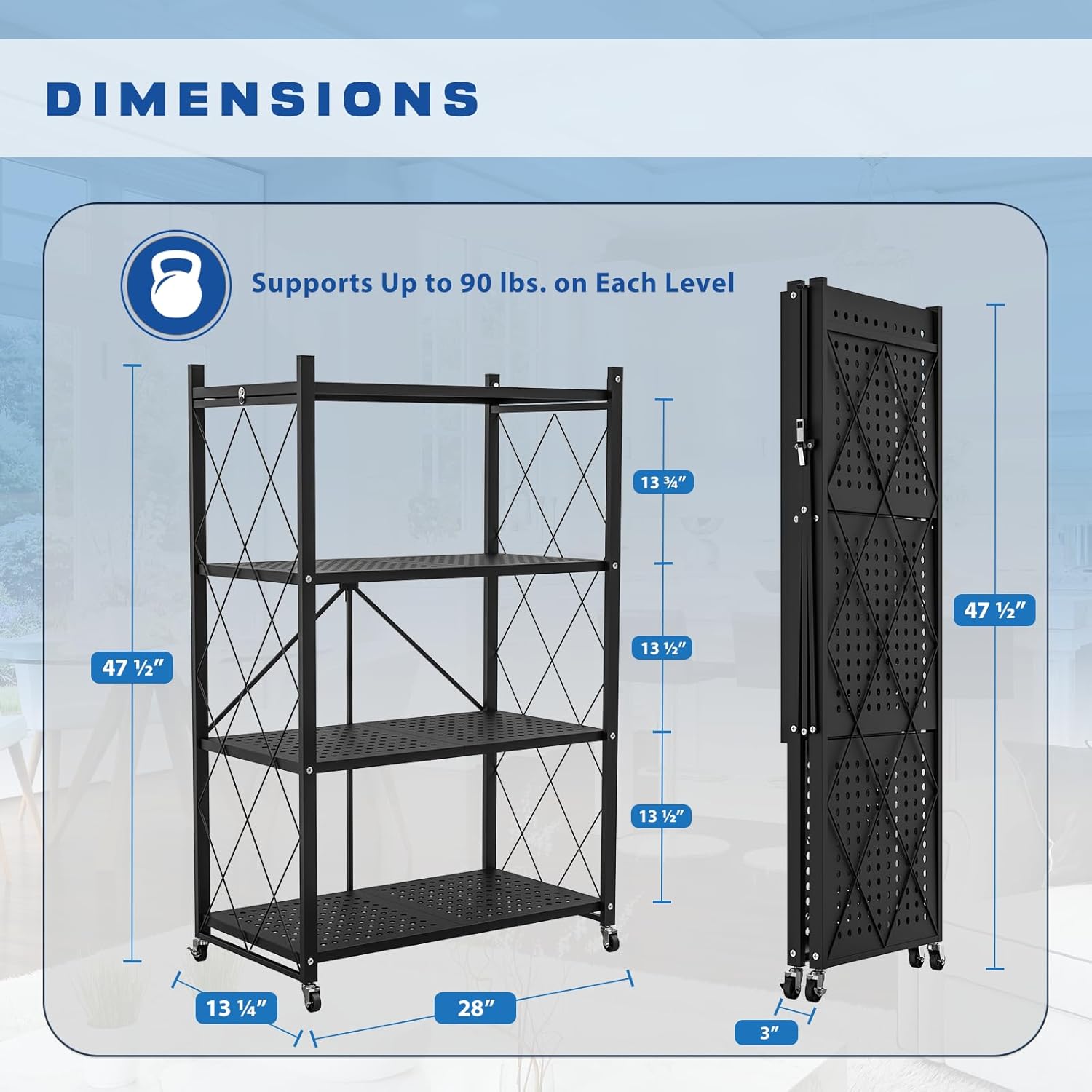 3/4/5-Tier Heavy-Duty Storage Rack – Foldable Shelving Wheels Kitchen & Garage - Picture 8 of 16