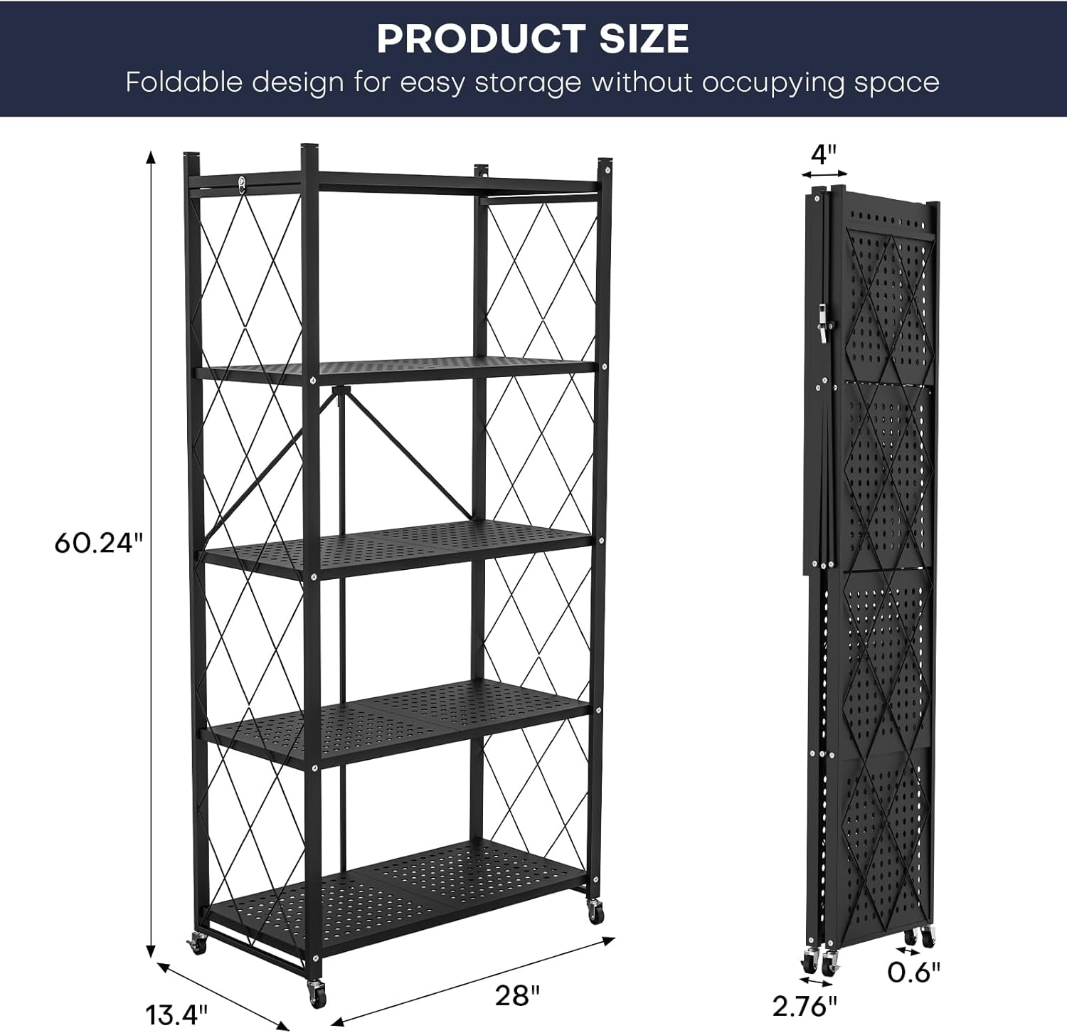 3/4/5-Tier Heavy-Duty Storage Rack – Foldable Shelving Wheels Kitchen & Garage - Picture 10 of 16
