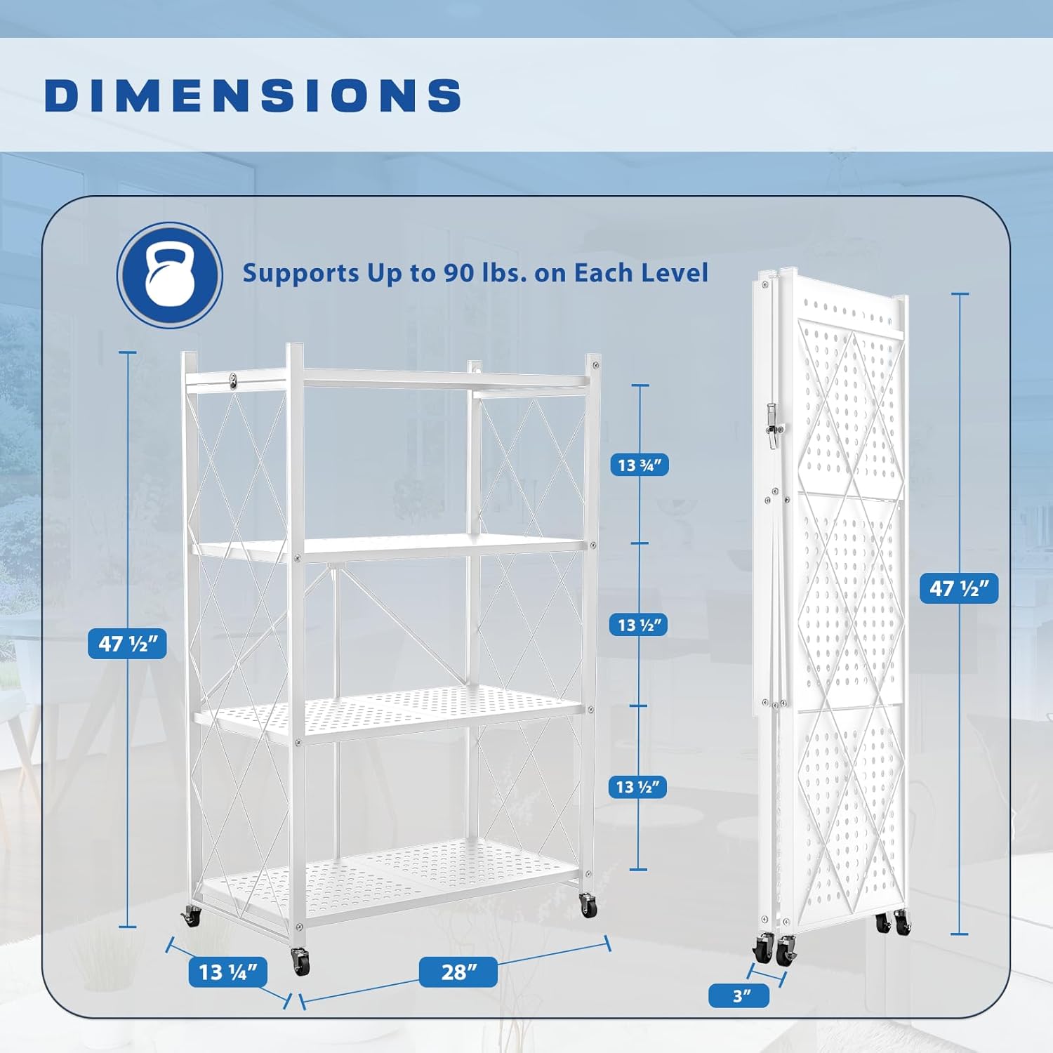 3/4/5-Tier Heavy-Duty Storage Rack – Foldable Shelving Wheels Kitchen & Garage - Picture 14 of 16