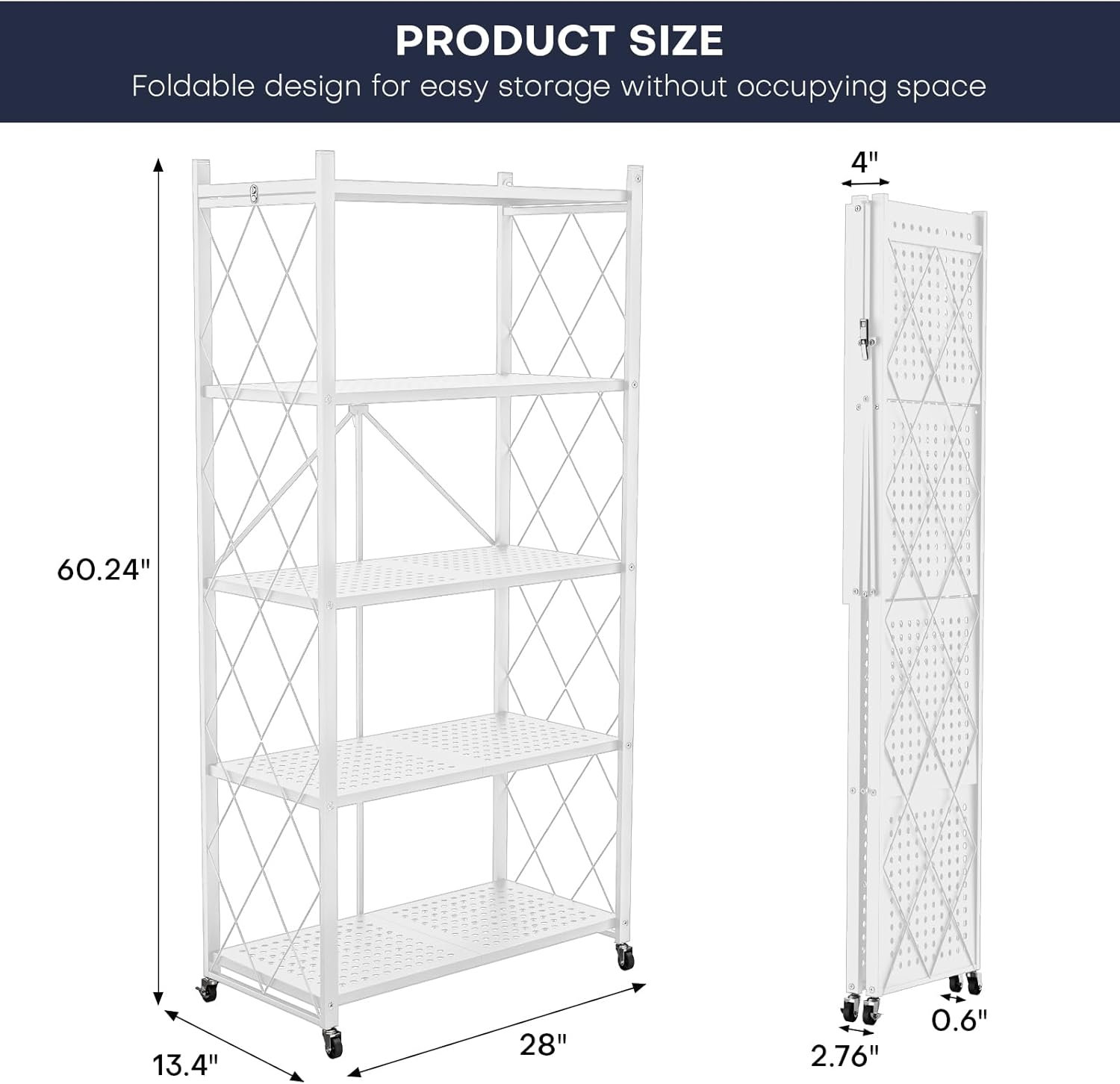 3/4/5-Tier Heavy-Duty Storage Rack – Foldable Shelving Wheels Kitchen & Garage - Picture 16 of 16