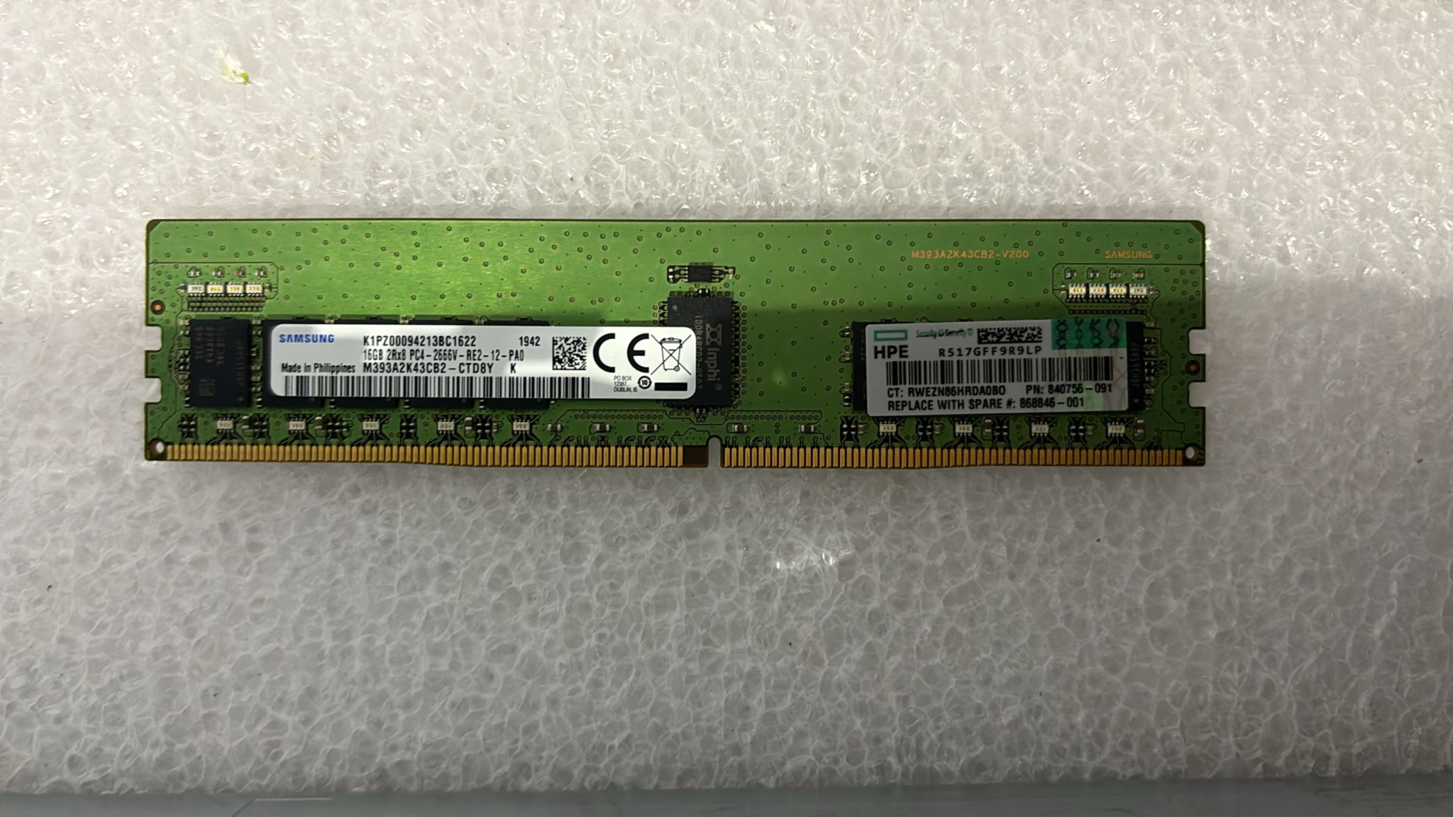 HPE 840756-091 16GB 2Rx8 DDR4 PC4-2666V ECC Memory 868846-001 - Picture 1 of 1