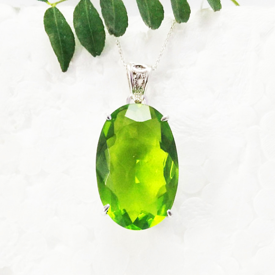 925 Sterling Silver Peridot Necklace Handmade Jewelry Gemstone Birthstone Necklace