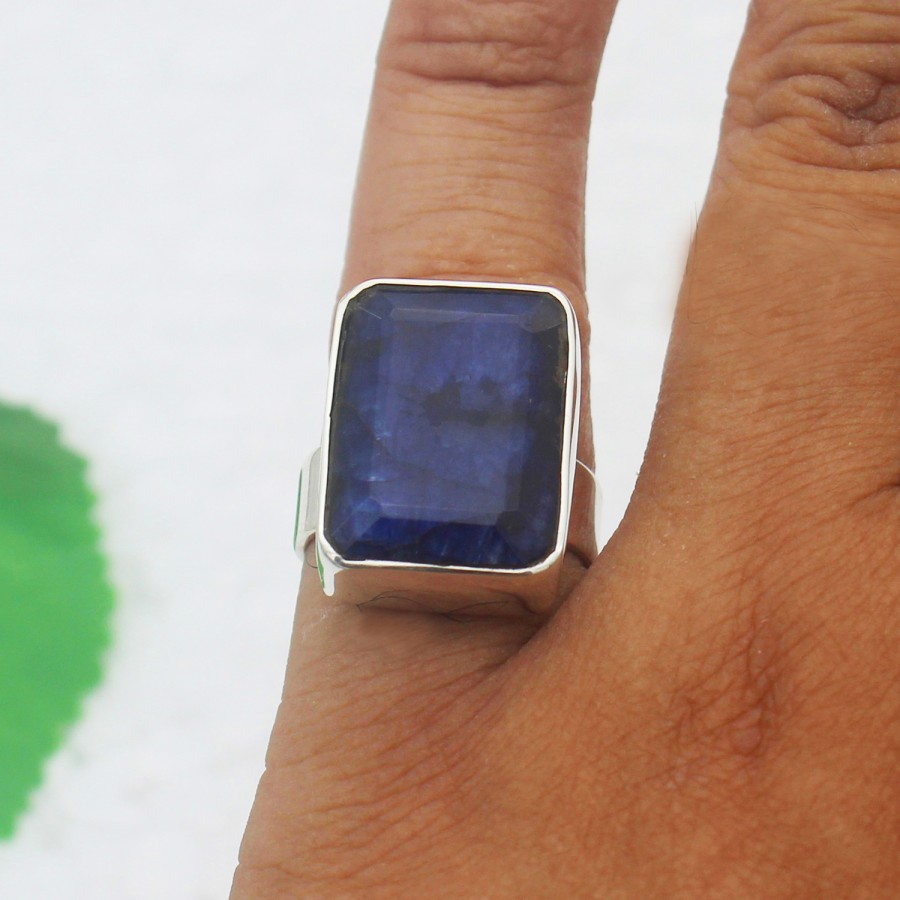 925 Sterling Silver Blue Sapphire Ring Handmade Jewelry Gemstone Birthstone Ring