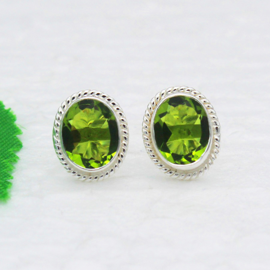 925 Sterling Silver Peridot Earrings Handmade Jewelry Gemstone Birthstone Earrings