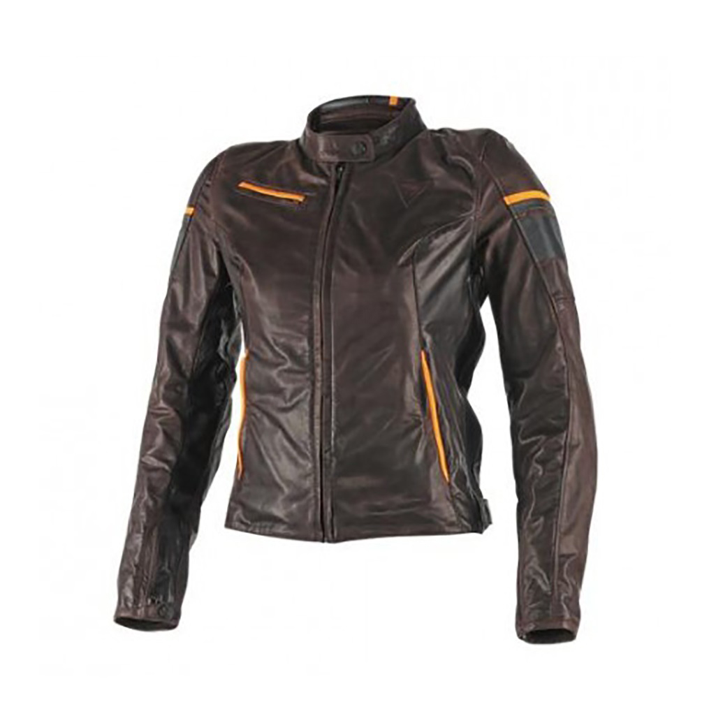DAINESE MICHELLE LADY LEATHER JACKET DAINESE DARK BROWN/BLACK/ORANGE 40 - Picture 1 of 1