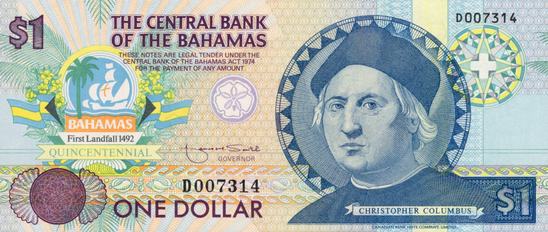 Bahamas 1 Dollar 1947 / 1992 P 50 UNC Commemurative