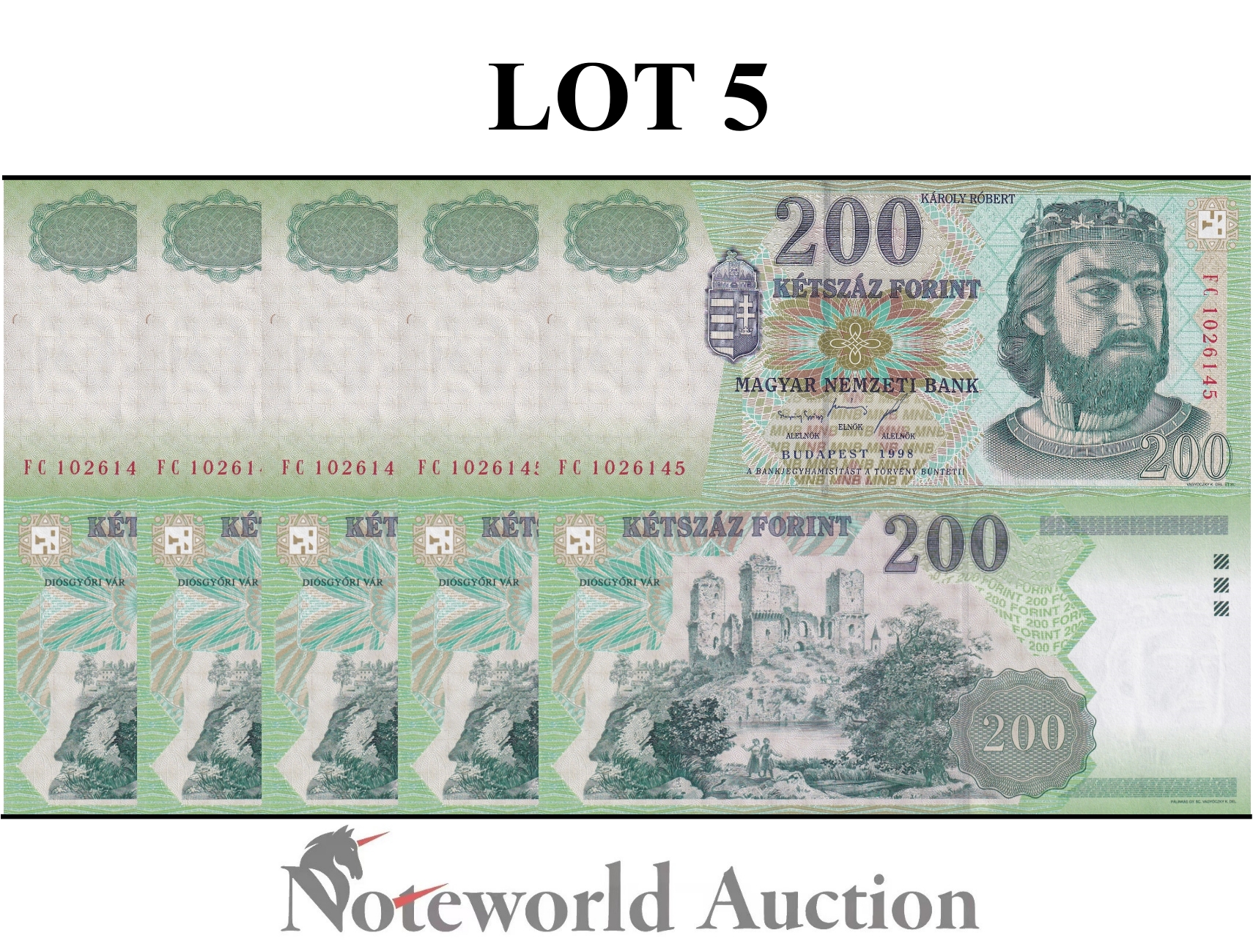 HUNGARY Lot 5 pcs 1/20 Bundle - 2000 Forint 1998 P 178 UNC | eBay