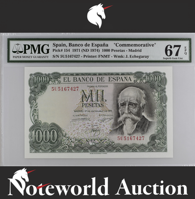 Spain 1000 Pesetas 1971 (ND 1974) P 154 Commemorative UNC PMG 67 EPQ 2nd TOP POP