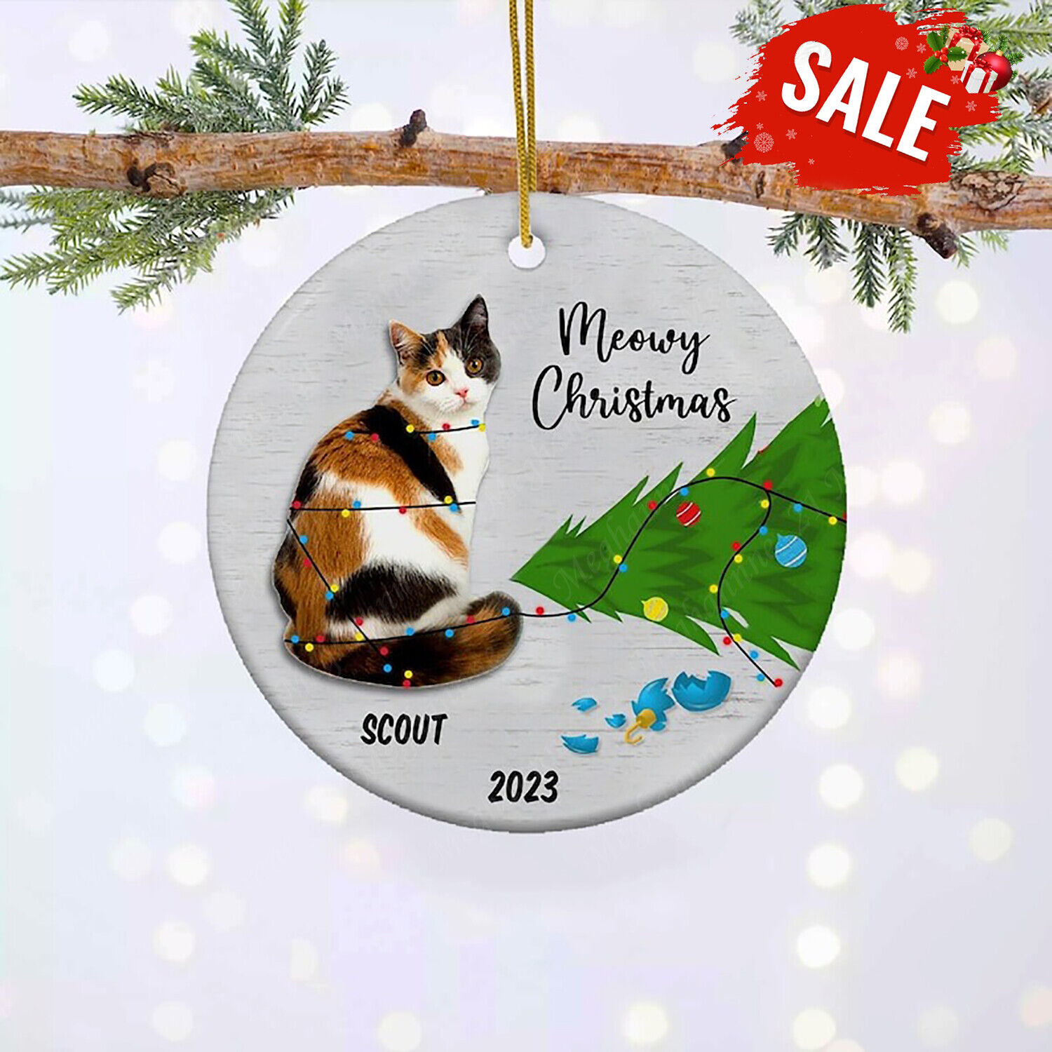 Personalized Calico Cat Christmas Ceramic Ornament Christmas Gift Decoration - Picture 7 of 7