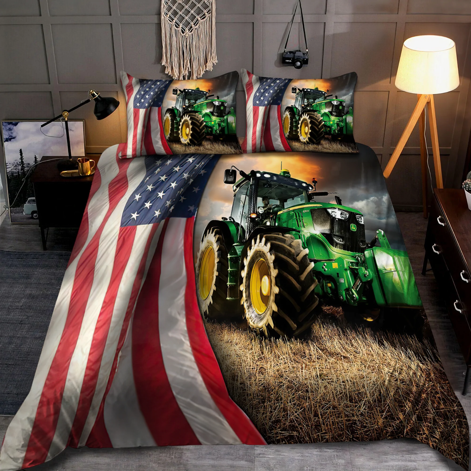 Beautiful American Tractor Full 3D Quilt Bedding Set Mother Day Gift Best Price - Picture 1 of 3