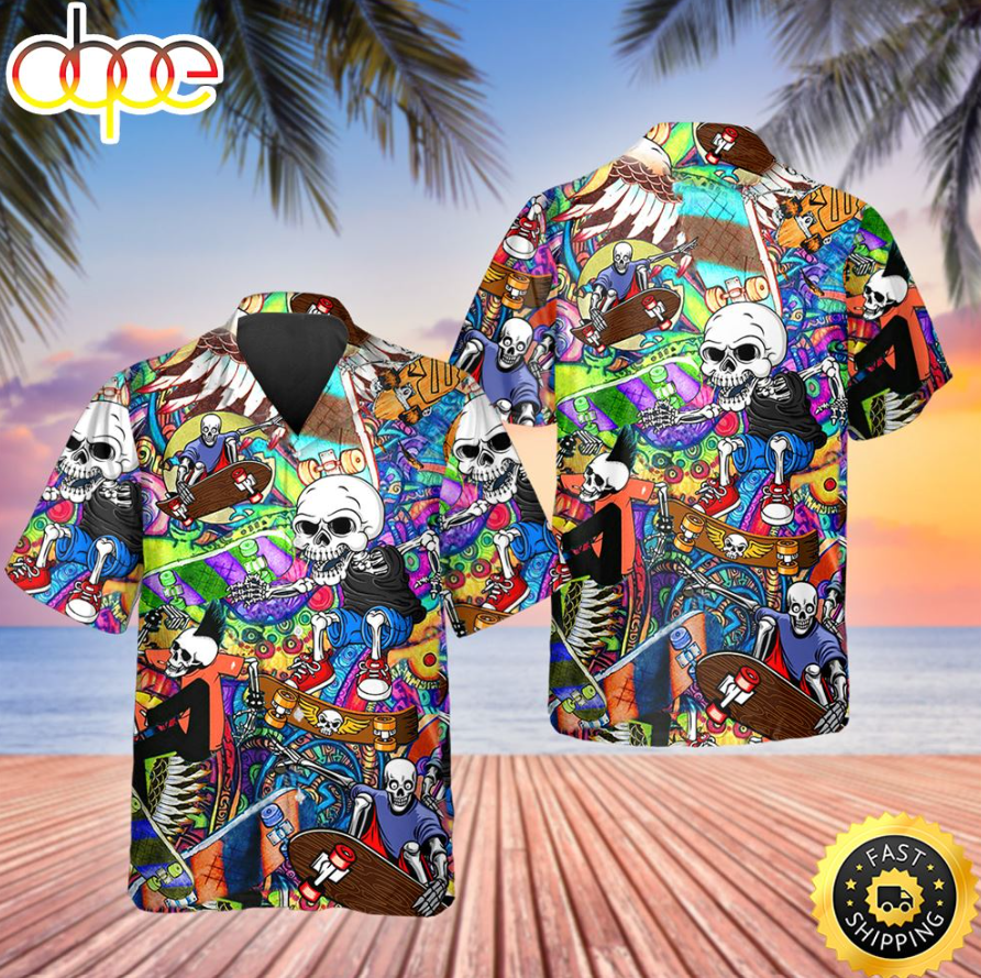 Funny Skateboard Skull Aloha Beach Skulls Summer 3D HAWAII SHIRT BEST PRICE