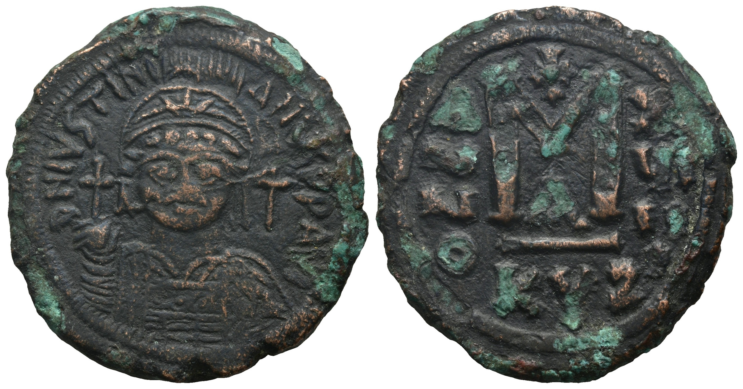 Byzantine Bronze 40 Nummi - Kyzikos 527-565 AD - Justinian I | eBay