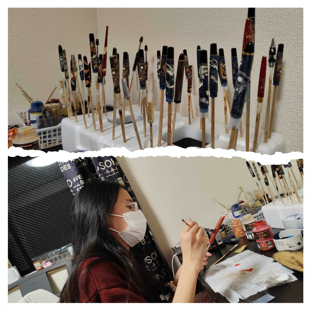 Local housewives handcrafting custom fountain pens in the Engeika studio