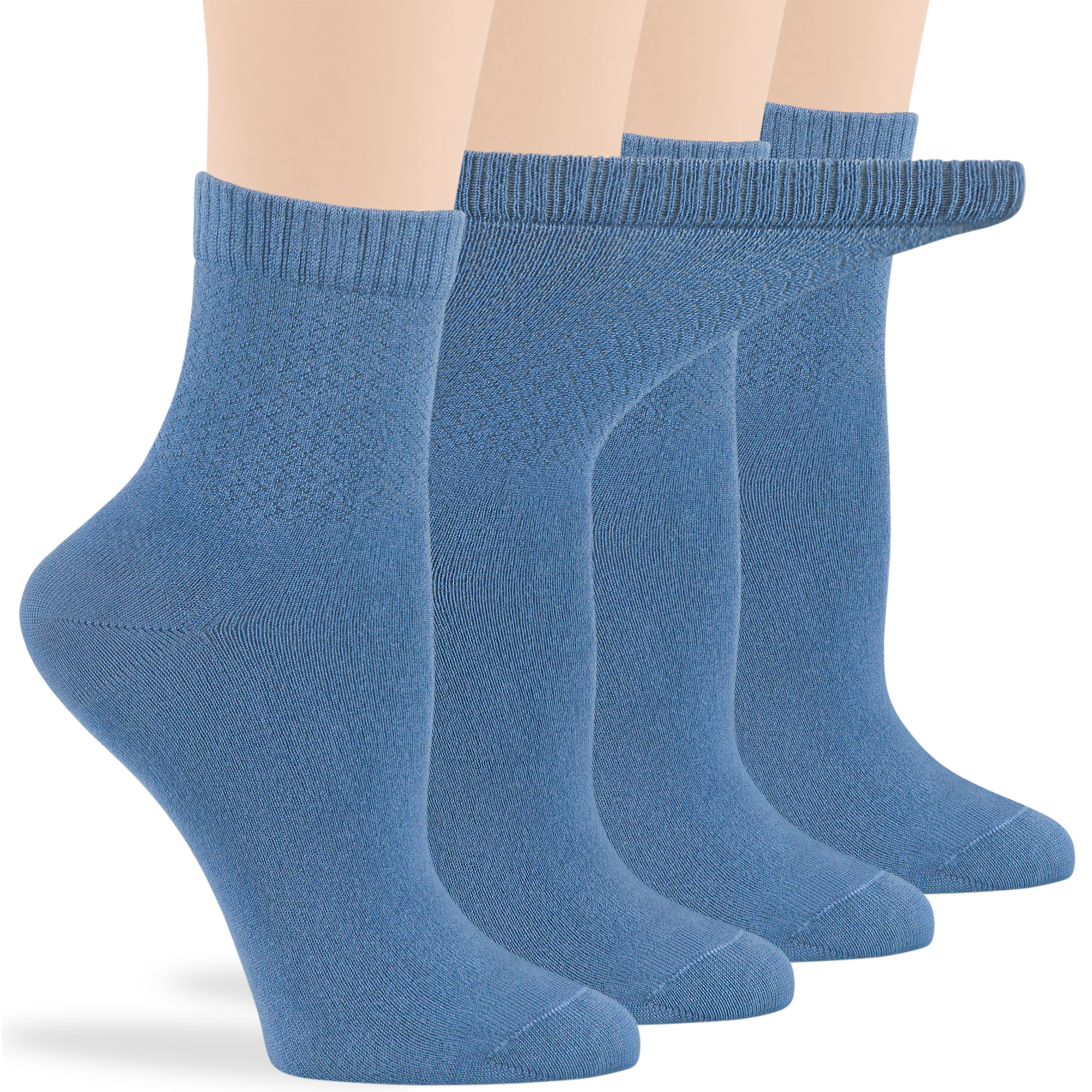 Women Diabetic Bamboo Sock  Quarter Extra Loose 4 Pack Large 10-12 Denim Blue - Picture 8 of 9