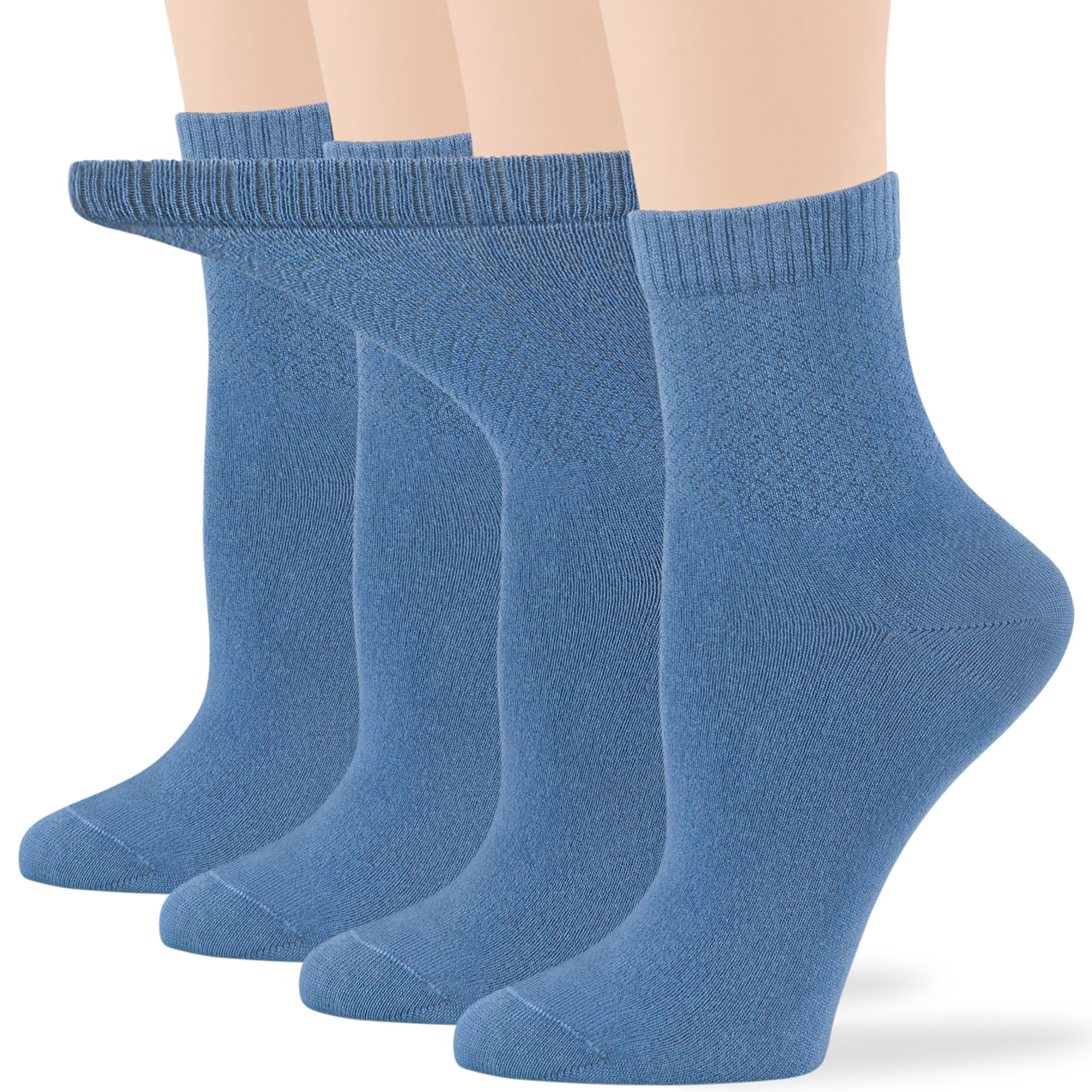 Women Diabetic Bamboo Sock  Quarter Extra Loose 4 Pack Large 10-12 Denim Blue - Picture 1 of 9
