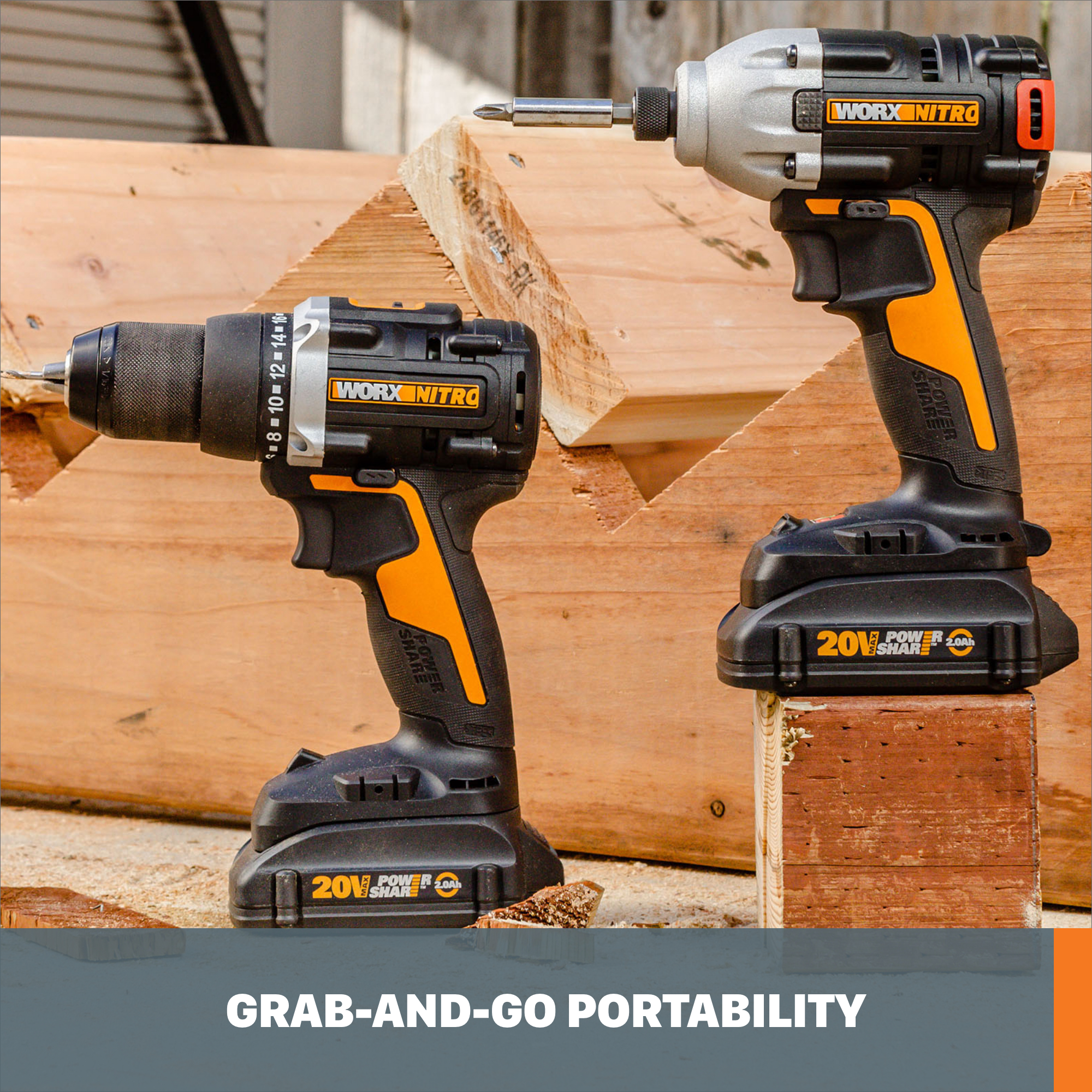 WX971L WORX Nitro 20V 2PC Impact Driver Hammer Drill Combo Kit