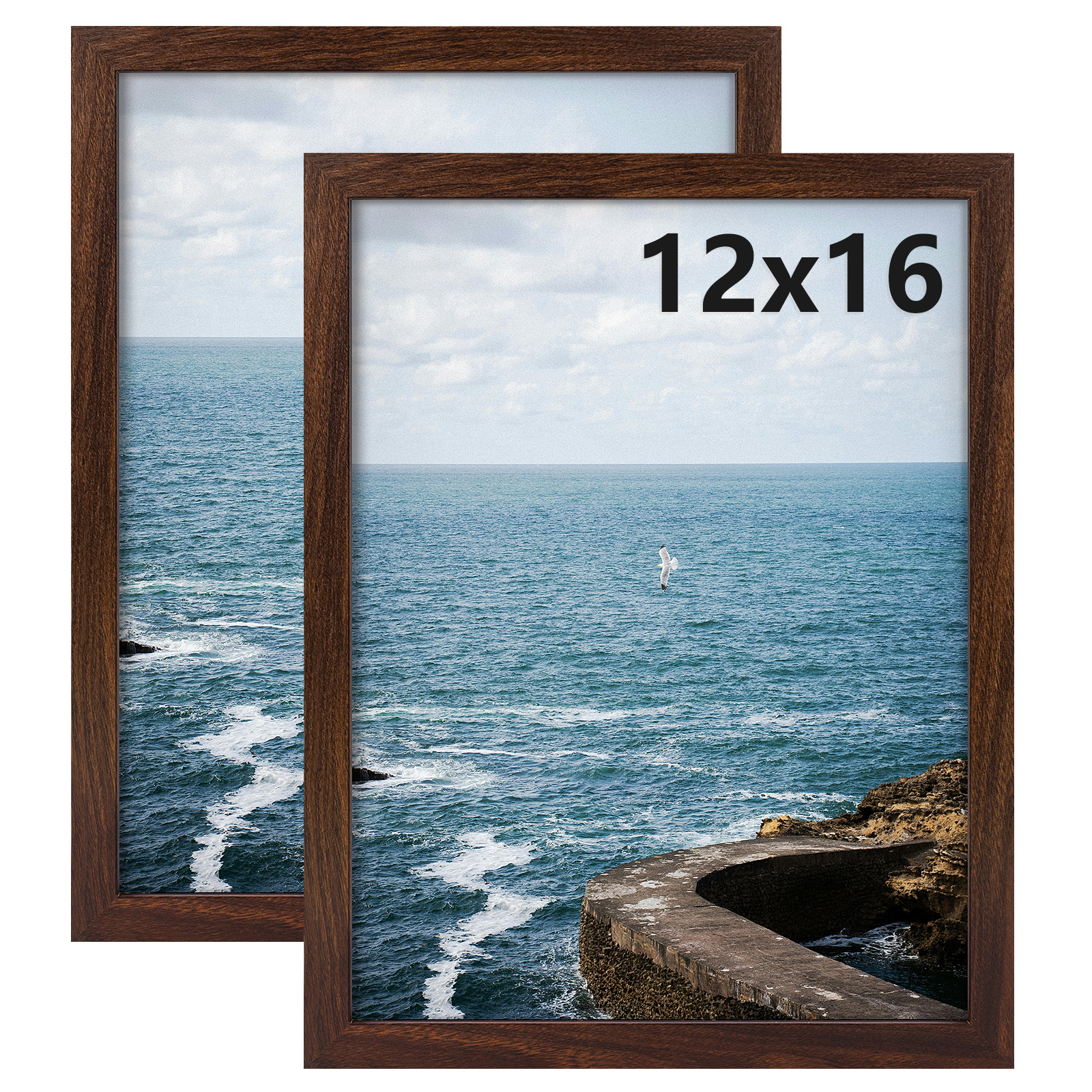 12x16 Picture Frame Brown Set of 2, for Poster Prints Wall Mounted - Picture 8 of 11