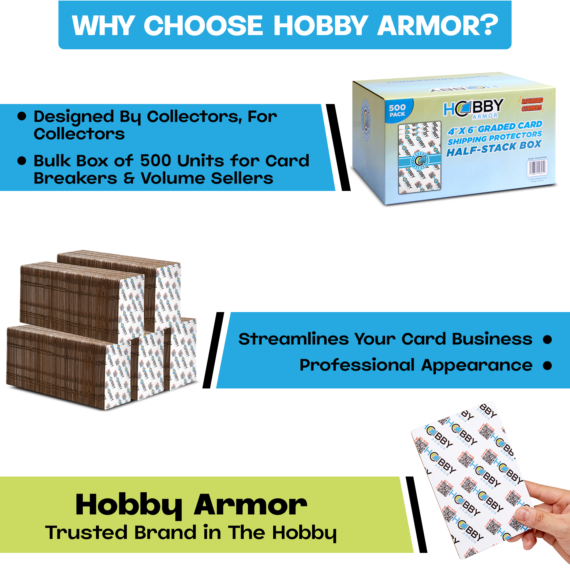 Hobby Armor Cardboard Graded Card Shipping Protectors 4"x6" - Multi-Color Print
