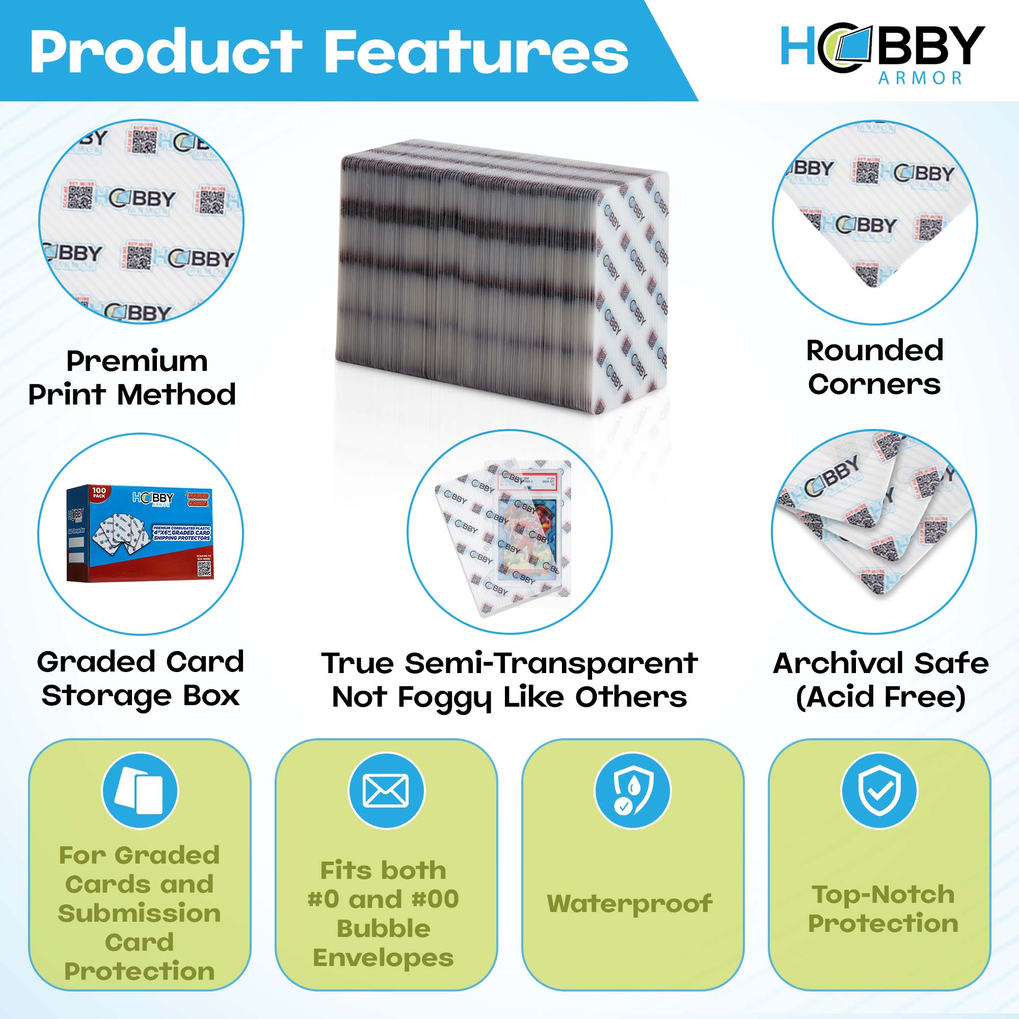 Hobby Armor Plastic Graded Card Shipping Protectors 4"x6", Multi-Color Print