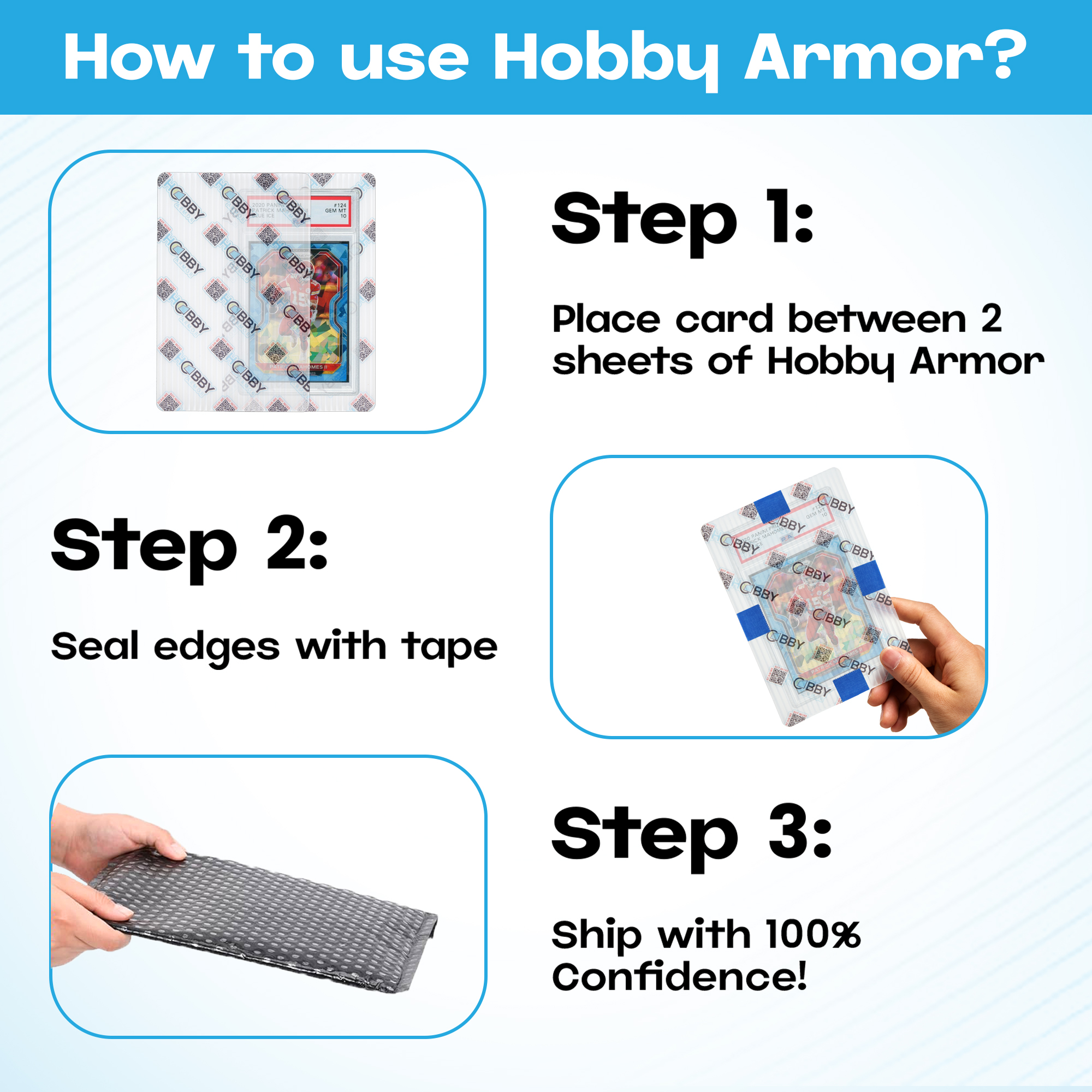 Hobby Armor Plastic Graded Card Shipping Protectors 4"x6", Multi-Color Print