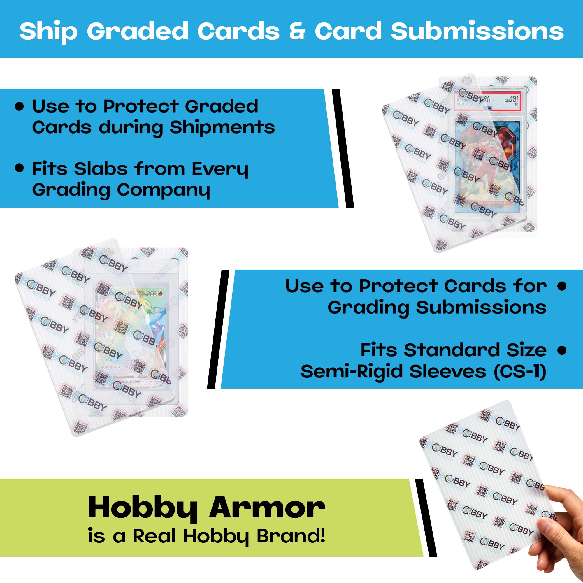Hobby Armor Plastic Graded Card Shipping Protectors 4"x6", Multi-Color Print