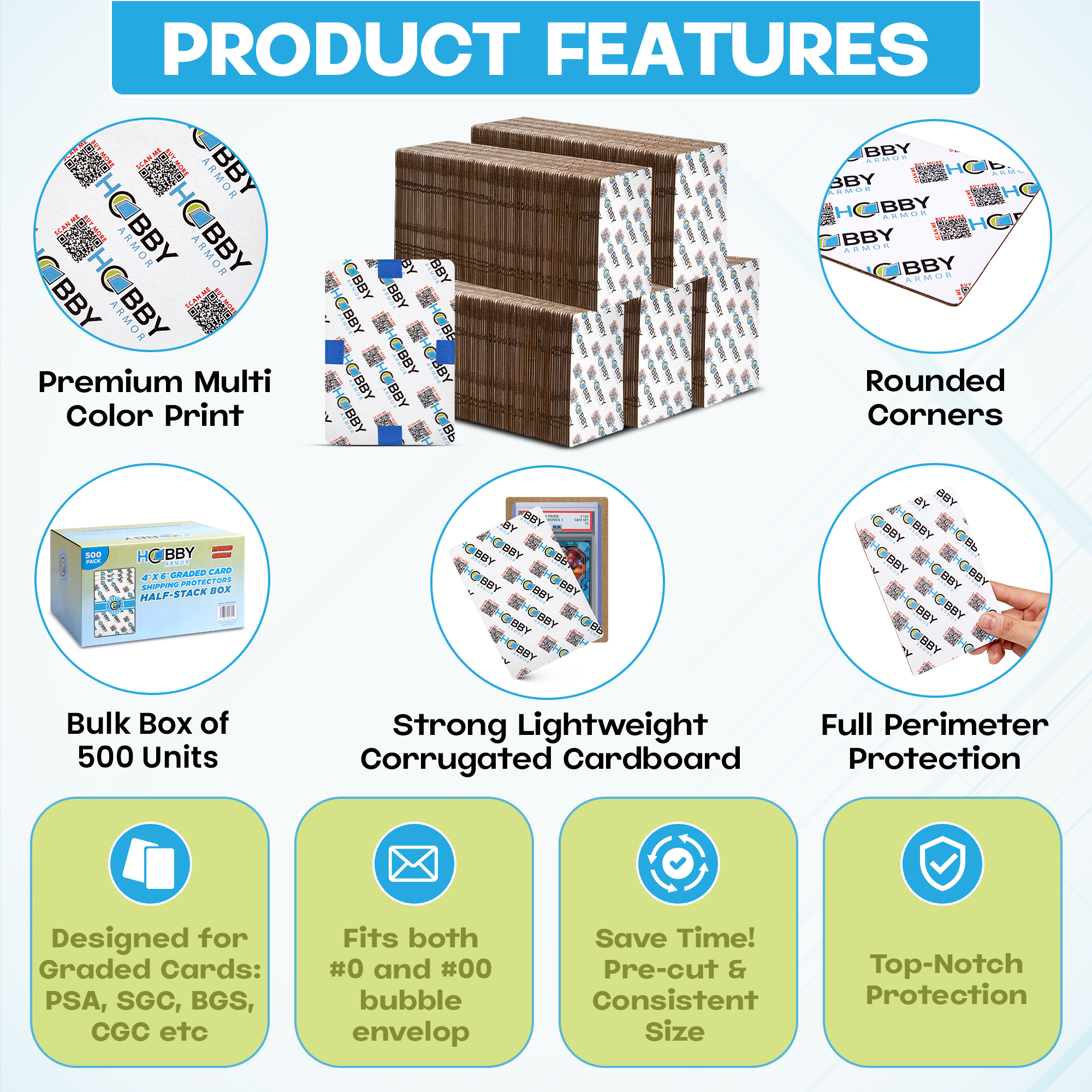 Hobby Armor Cardboard Graded Card Shipping Protectors 4"x6" - Multi-Color Print