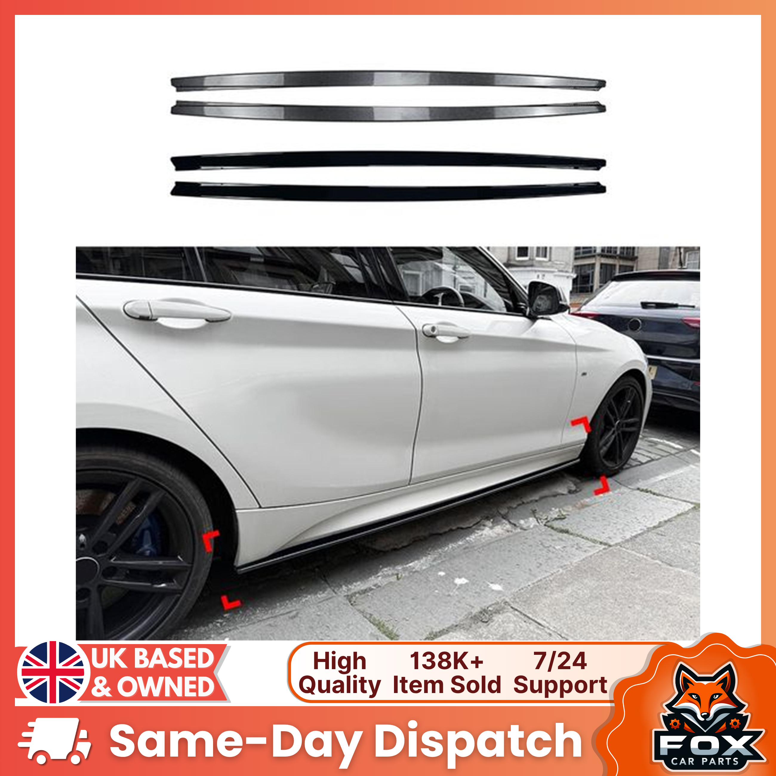 For BMW 1 Series F20 F21 M-Power Side Skirt Extension Diffusers Gloss Black