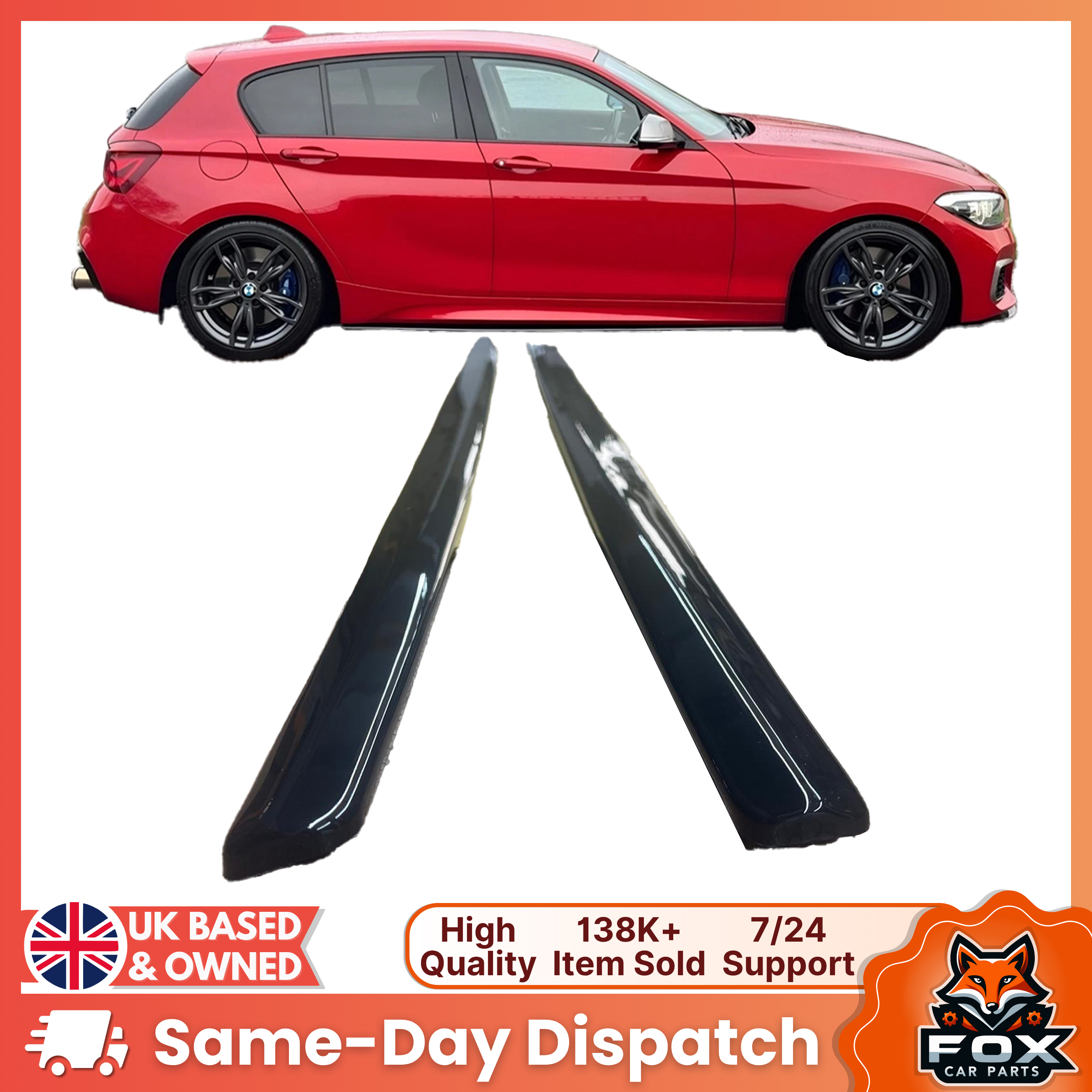 For BMW 1 Series F20 F21 M-Power Side Skirt Extension Diffusers Gloss Black