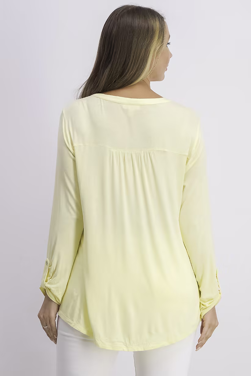 Style & Co Damen Gr. XXL Zitrone Baiser Schlitz-Ausschnitt Roll-Tab-Ärmel Top - Bild 4 von 4